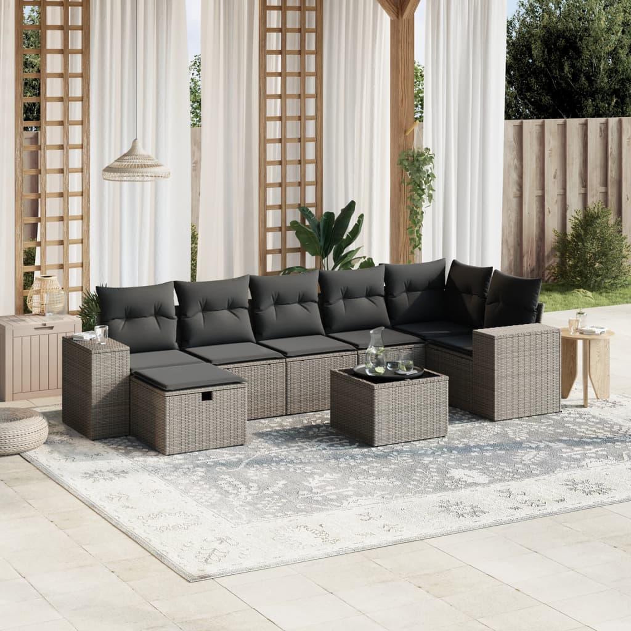 VIDAXL Salon de jardin 8 pcs avec coussins gris clair resine tressee