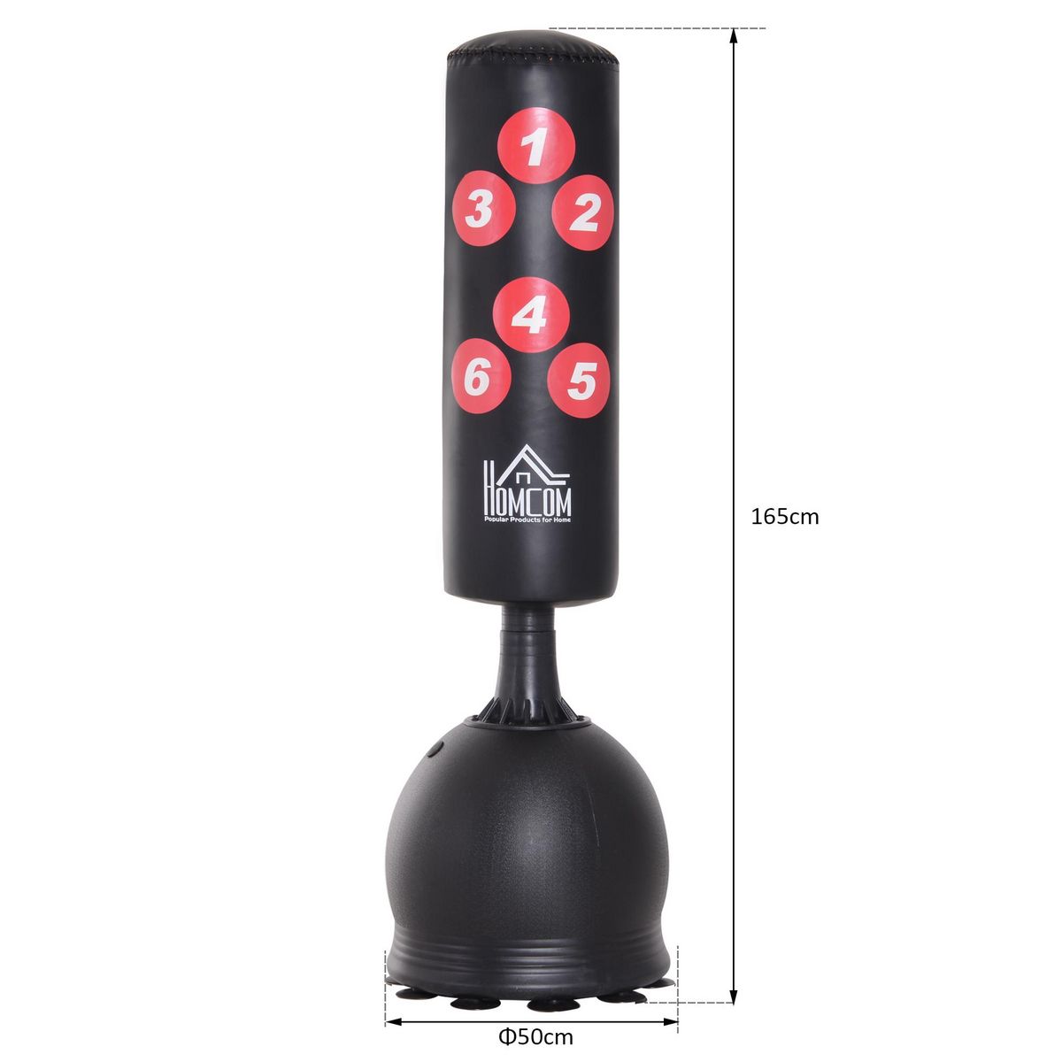 HOMCOM HOMCOM Sac de frappe boxe sur pied punching ball autoportant adulte enfant H1,65 m cibles de touche ventouses antidérapantes noir rouge