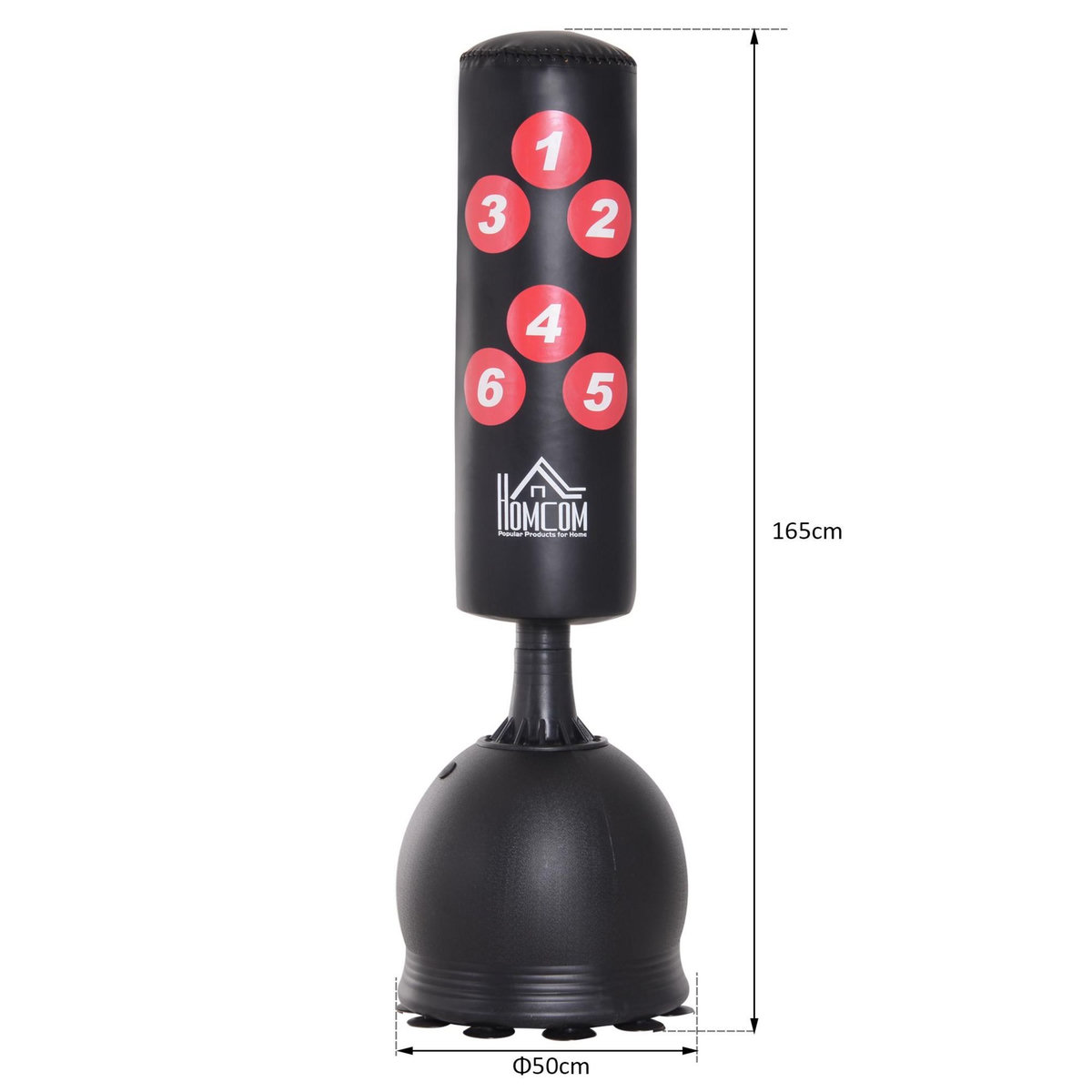 HOMCOM HOMCOM Sac de frappe boxe sur pied punching ball autoportant adulte enfant H1,65 m cibles de touche ventouses antidérapantes noir rouge