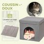 Voir la diapositive 4 : PAWHUT Panier chat grattoir pouf pliable 3 en 1 - coussin amovible lavable, grattoir - MDF tissu aspect lin gris