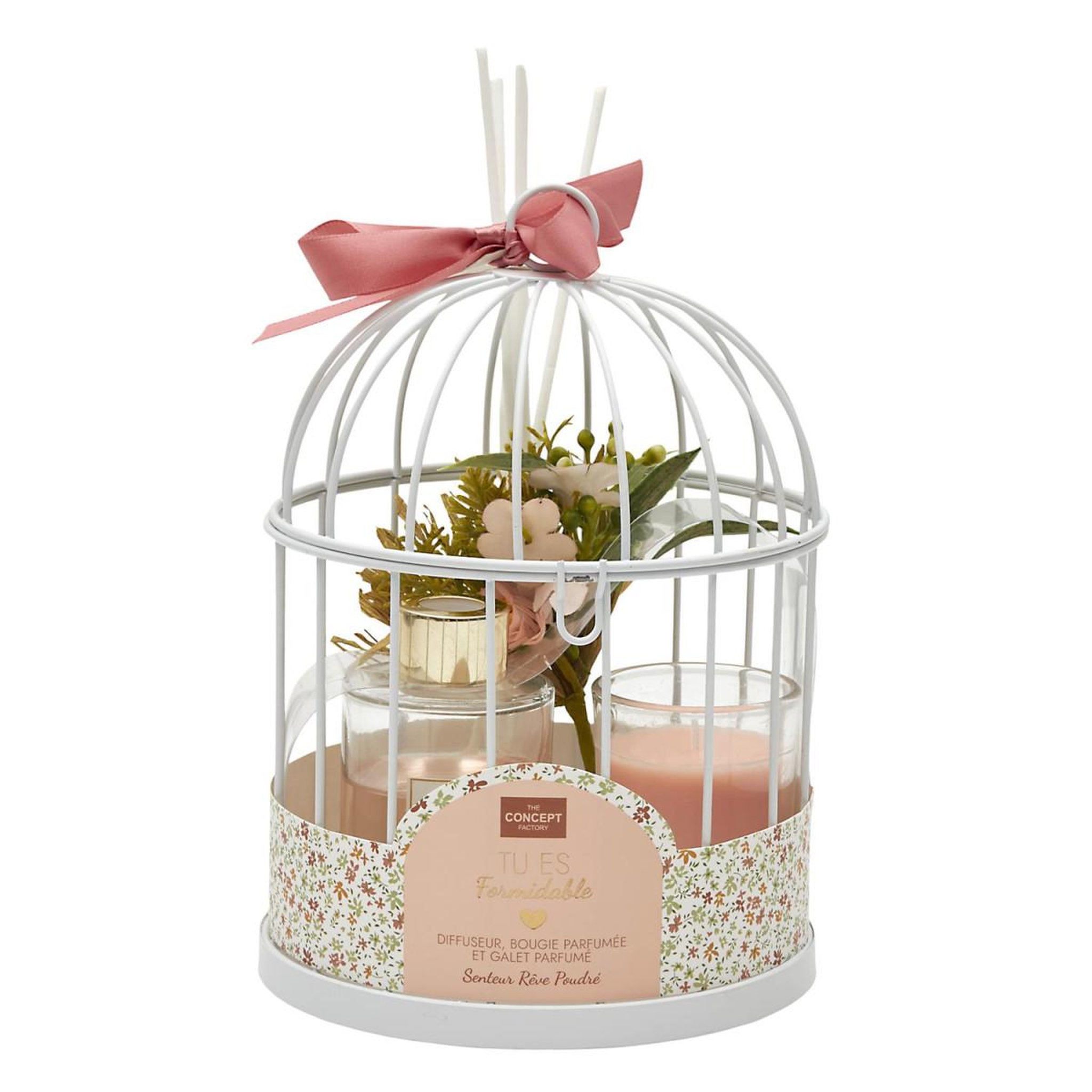 The Home Deco Factory Coffret senteur  cage  20cm rêve poudré