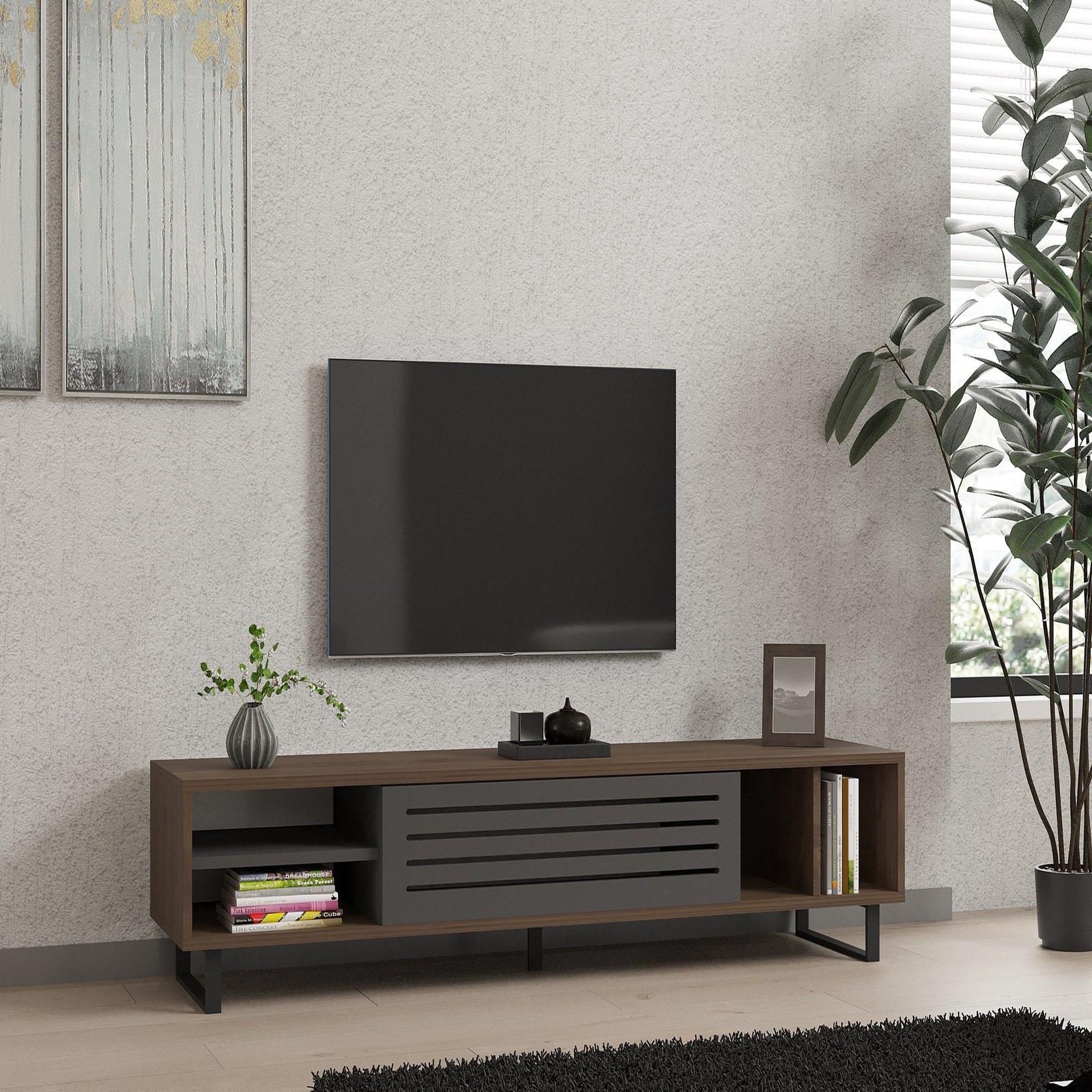 Voir la diapositive 2 : Habitat et Jardin Meuble tv en bois  eray  - 160 x 40 x 35 cm - noyer, anthracite