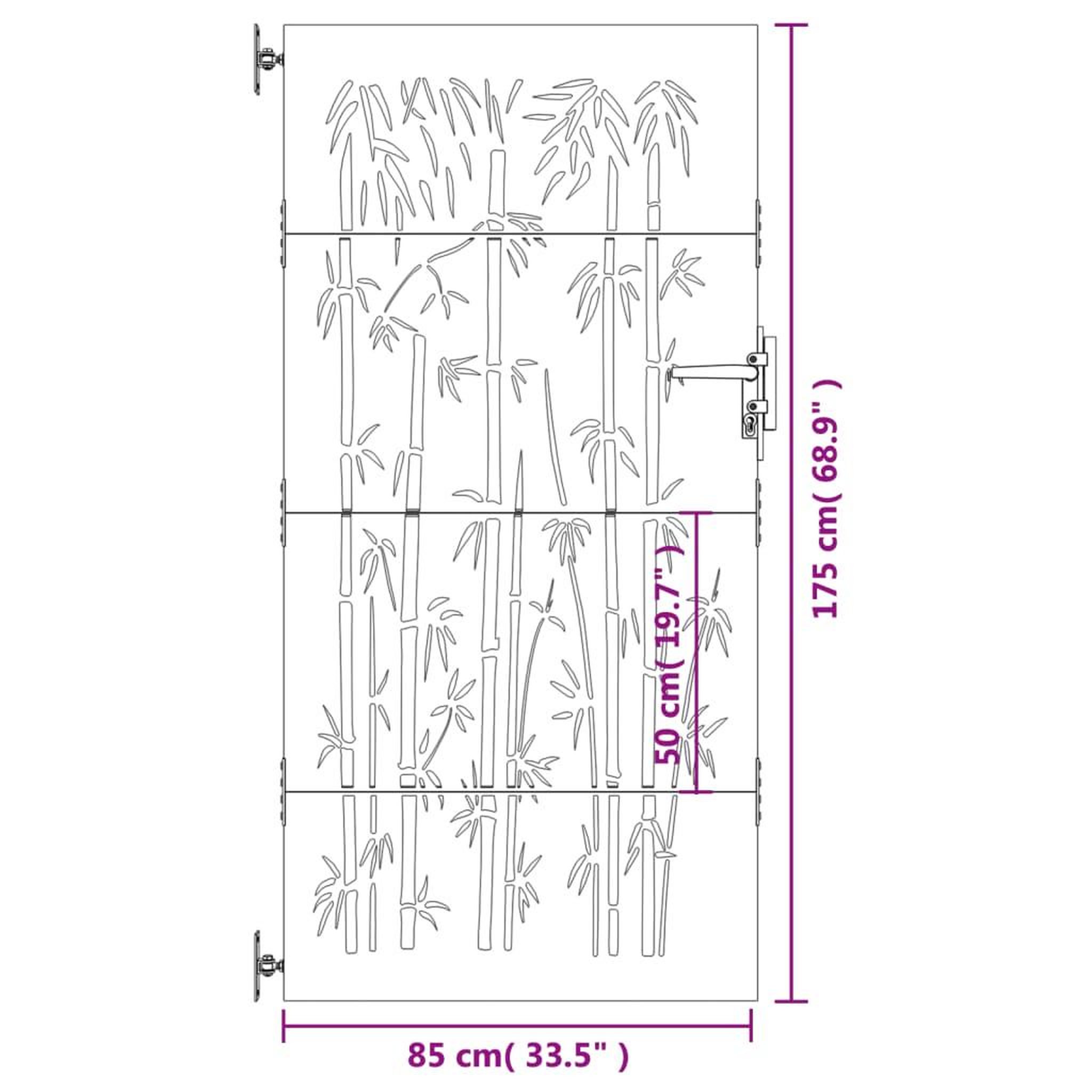 Voir la diapositive 6 : VIDAXL Portail de jardin 85x175 cm acier corten design de bambou