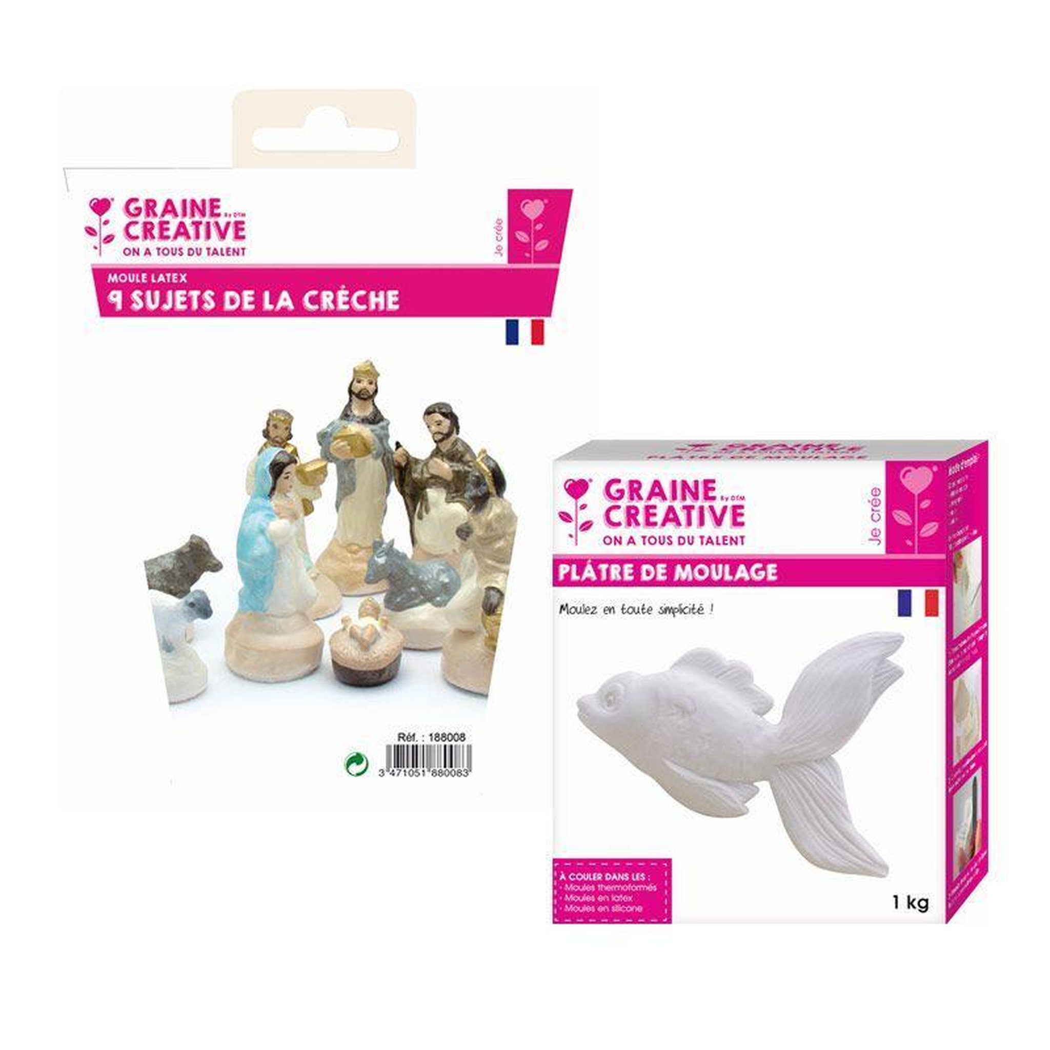 Voir la diapositive 1 : Graine créative 9 moules en latex santons - crèche de noël + plâtre 1 kg