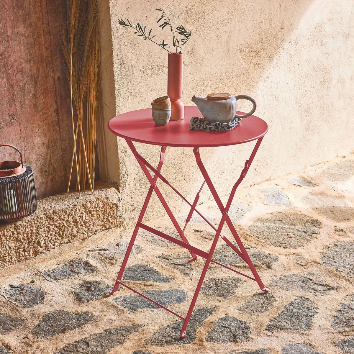 SWEEEK Table de jardin bistrot pliable - Emilia ronde - Table ronde Ø60cm en acier thermolaqué