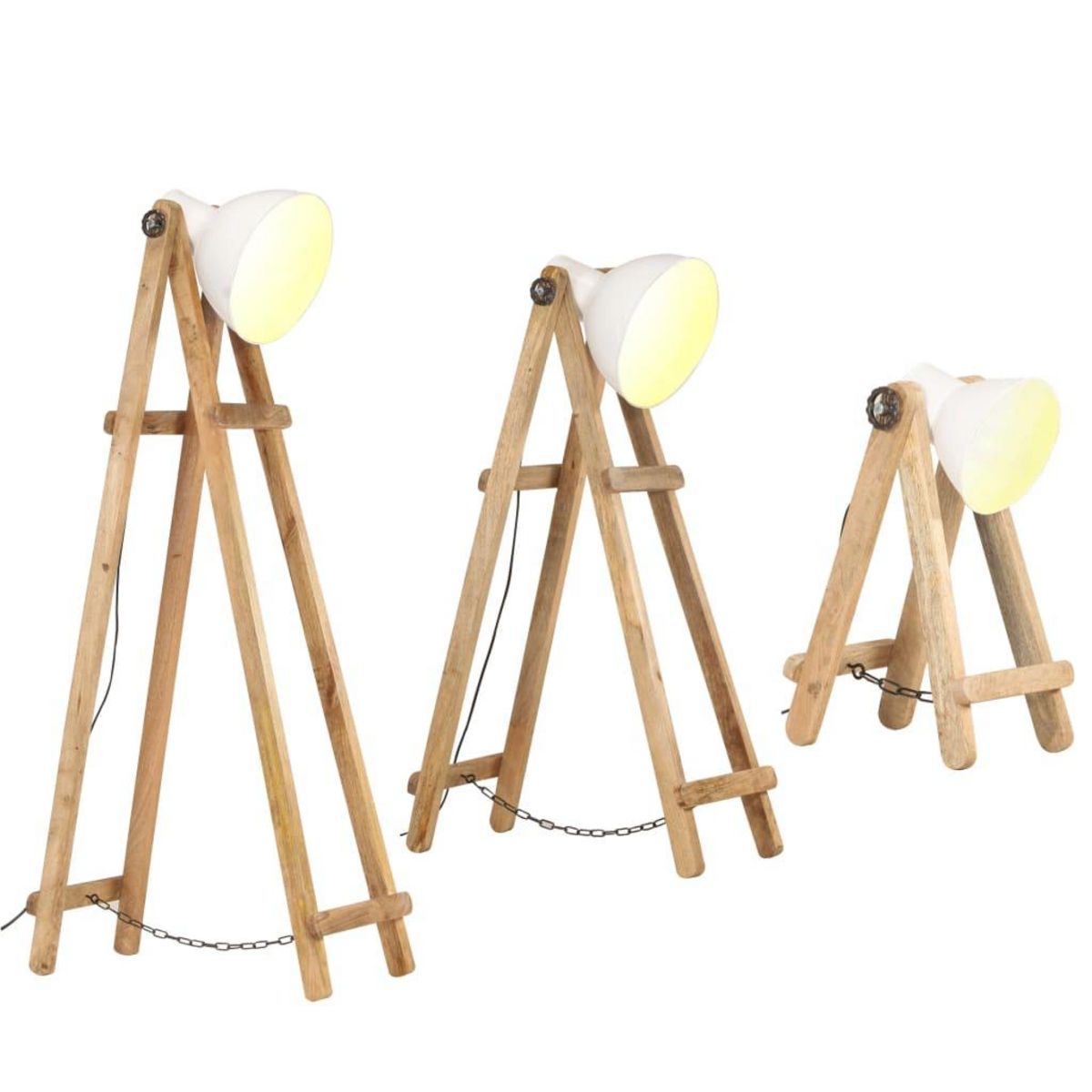 VIDAXL Lampadaires 3 pcs Blanc E27 Bois de manguier massif