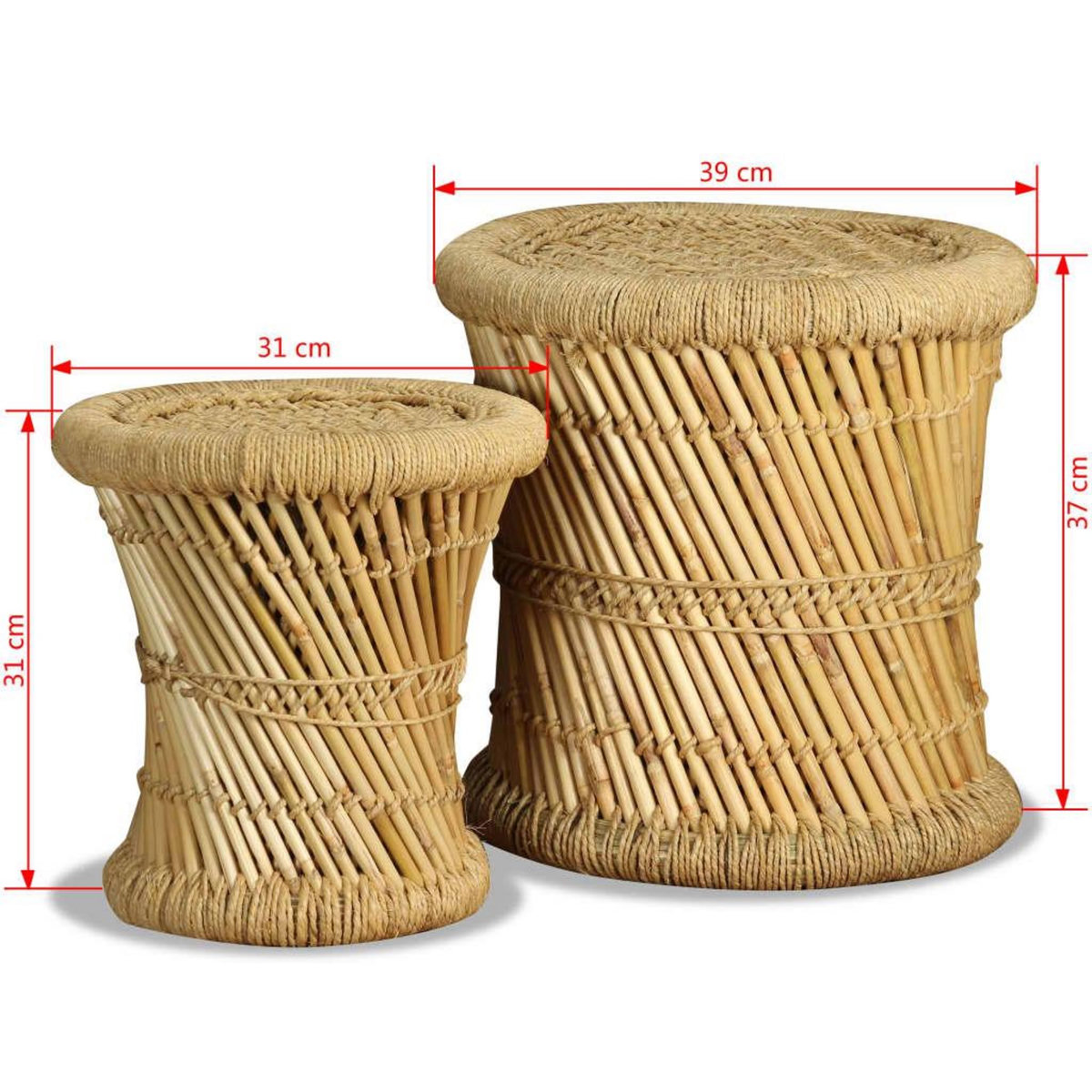 VIDAXL Tabourets lot de 2 Bambou et jute