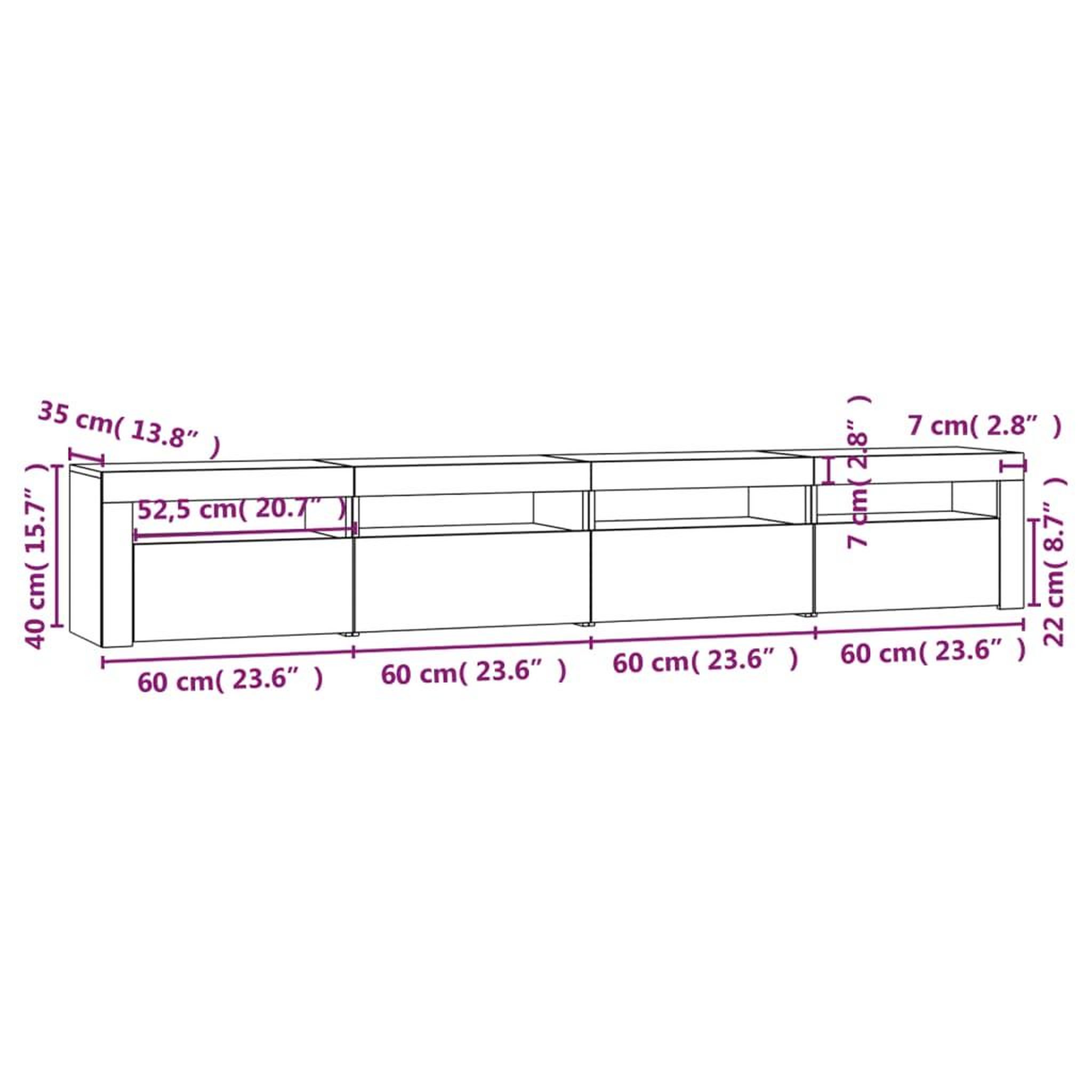 Voir la diapositive 6 : VIDAXL Meuble TV avec lumieres LED Blanc 240x35x40 cm