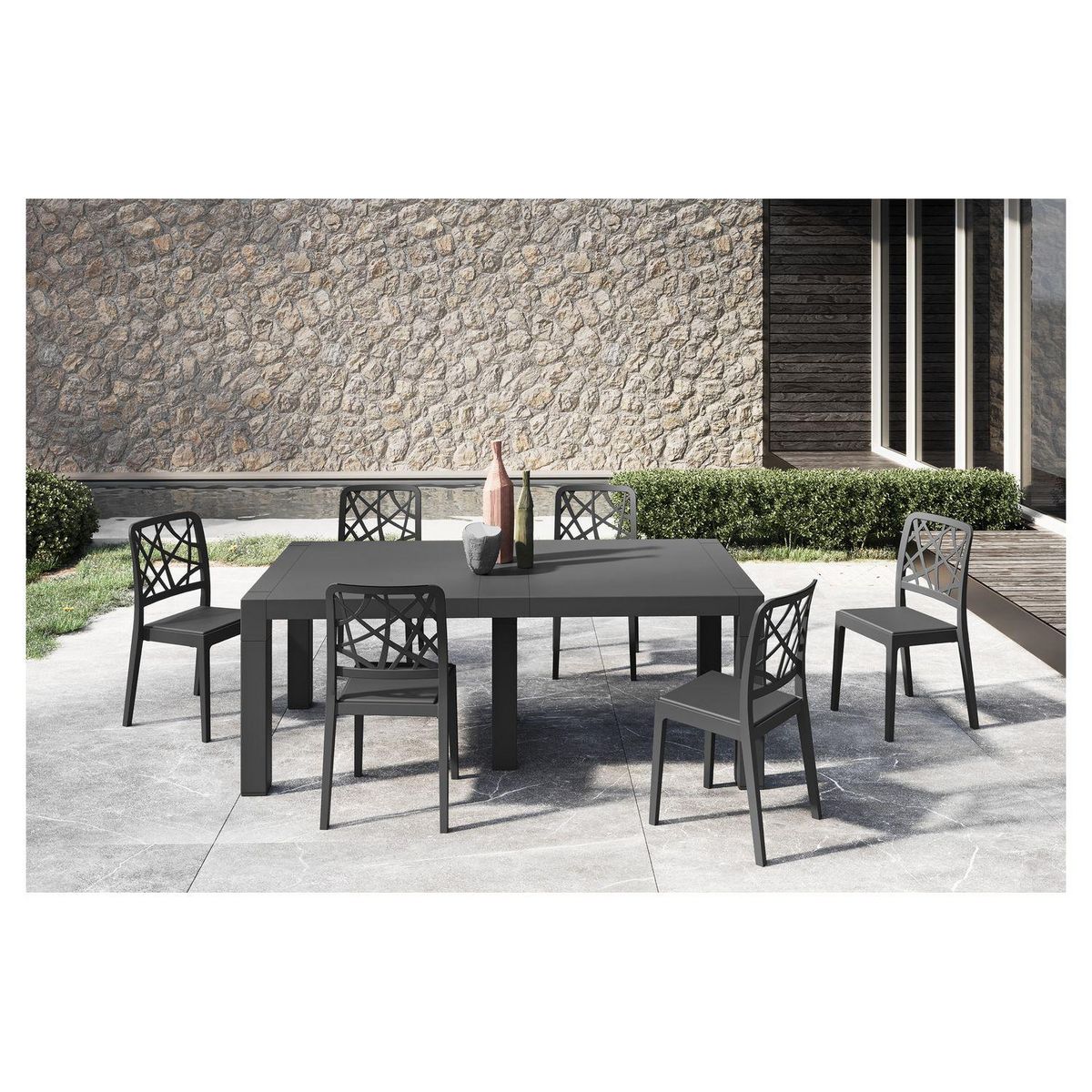 ARETA Table de jardin avec rallonge - 6/8 places - Résine - Gris - VULCANO