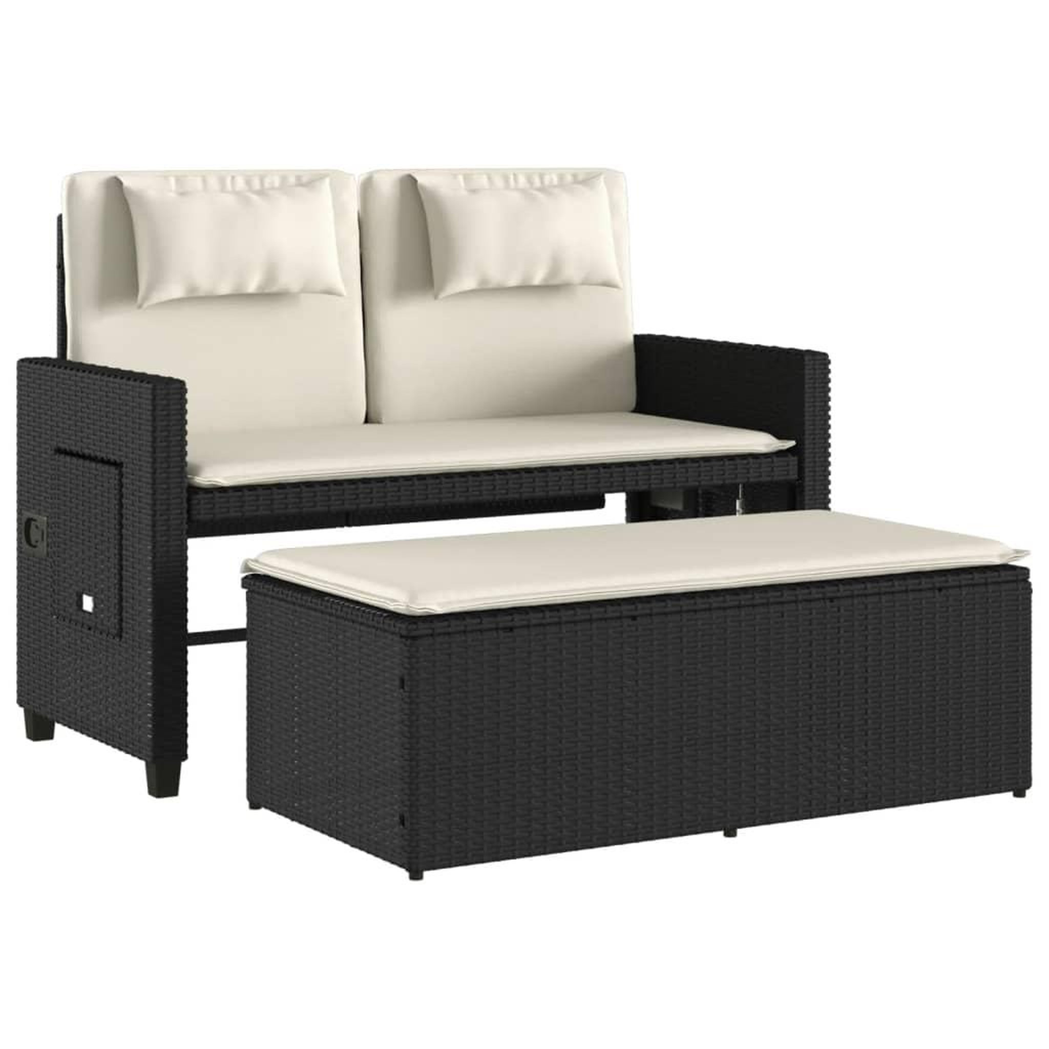 Voir la diapositive 5 : VIDAXL Banc inclinable de jardin avec coussins noir resine tressee