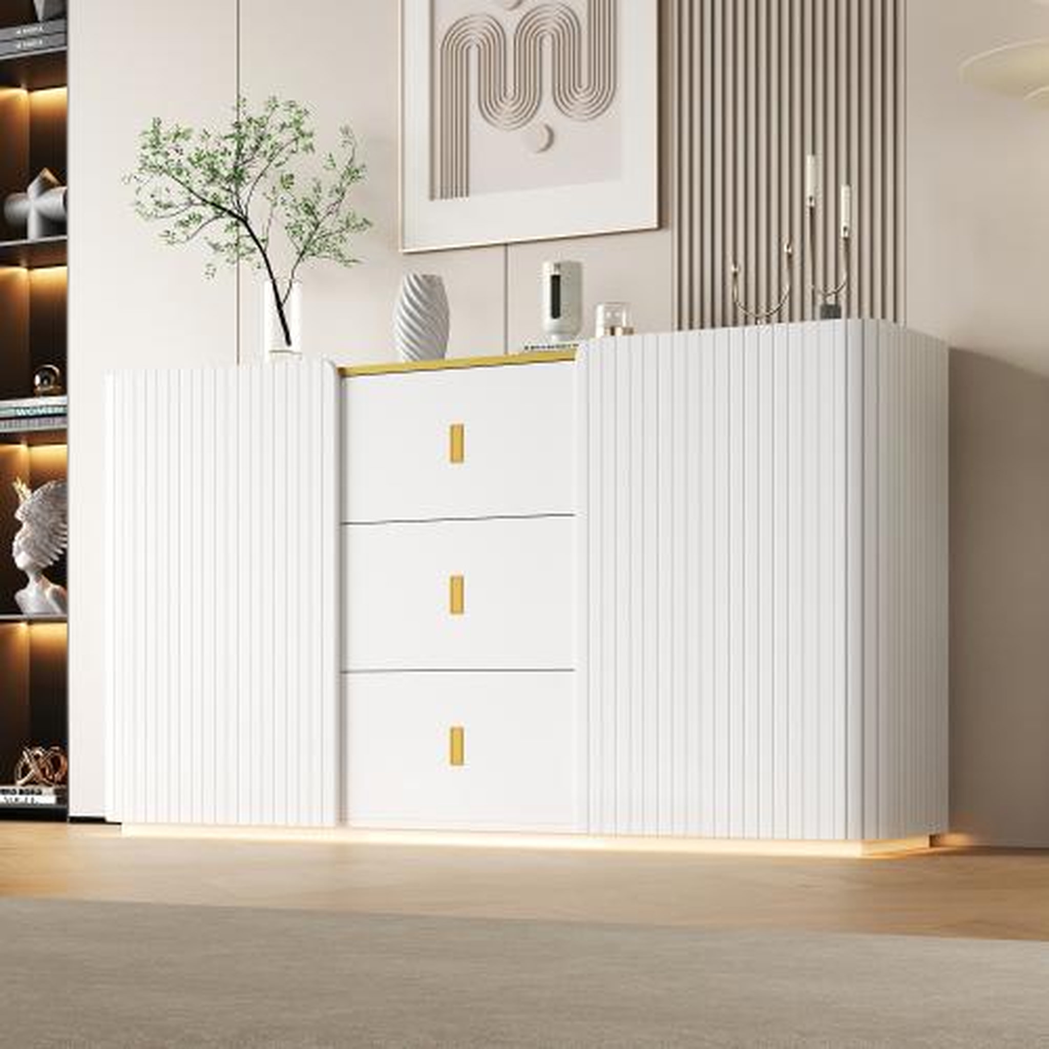 Voir la diapositive 4 : MERAX Buffet 2 porte(s) 3 tiroir(s) - 150 cm blanc led panneau de particules