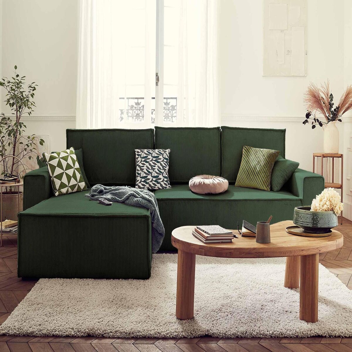 BEST MOBILIER Dellia - canapé d'angle réversible convertible - avec coffre - en velours côtelé - 4 places