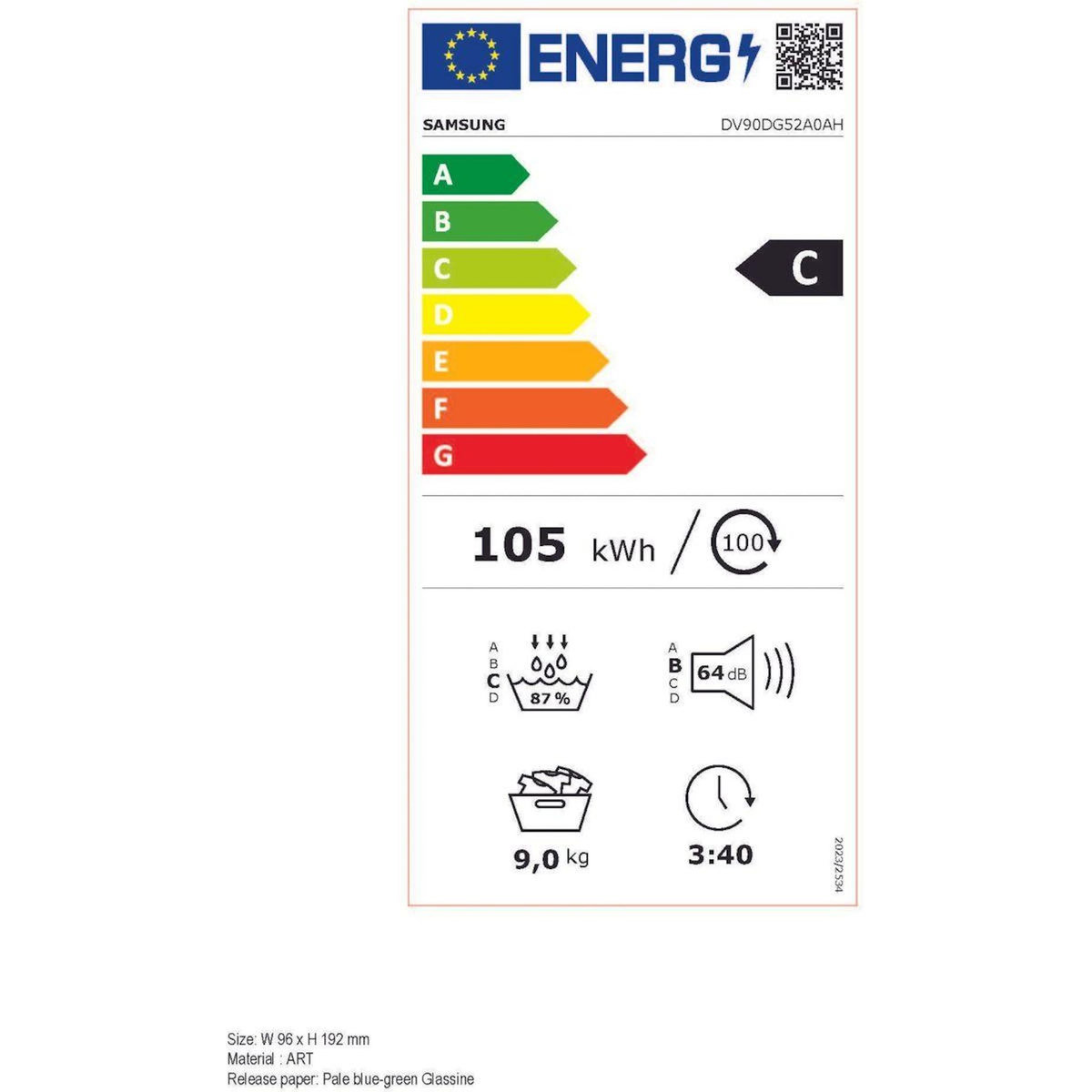 Samsung Sèche linge pompe à chaleur DV90DG52A0AH