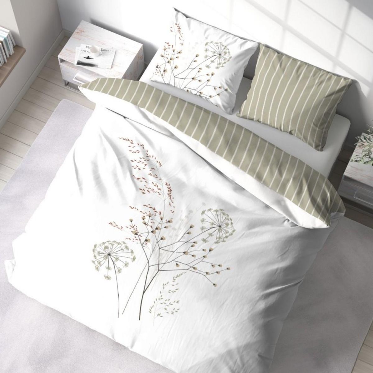 COTE DECO Housse de couette 240x220 + 2 taies SOLIFLORE 100% Coton 57 fils