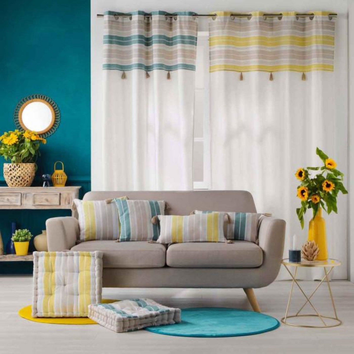 Paris Prix Coussin Tissé Déco  Naturaline  40x40cm Jaune