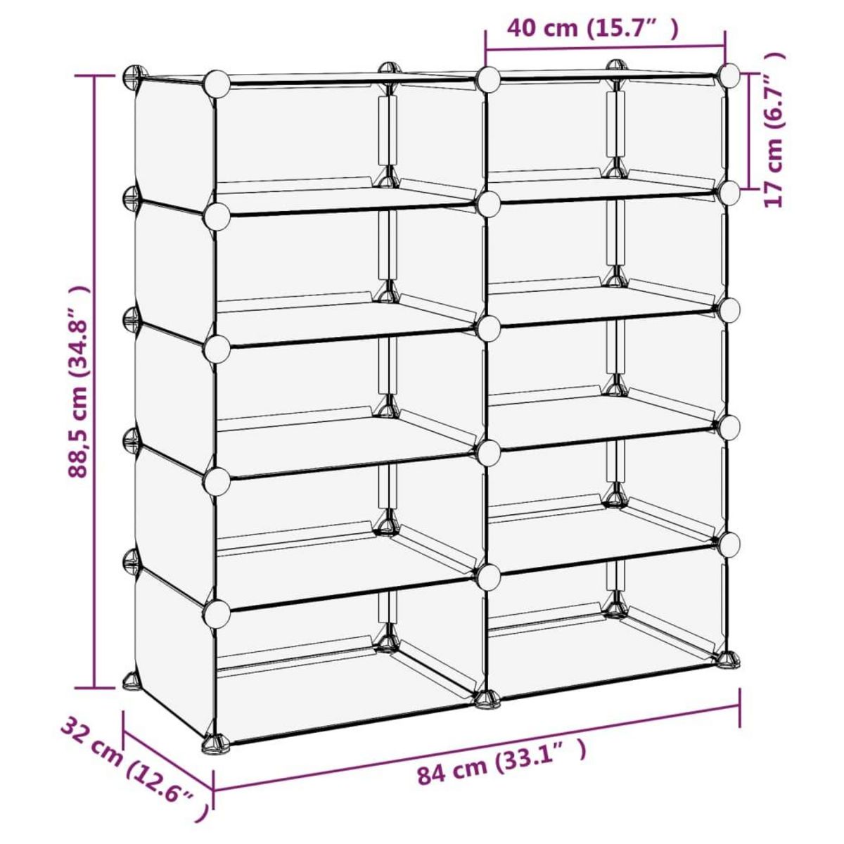 VIDAXL Etagere a chaussures Transparent 84x32x88,5 cm PP
