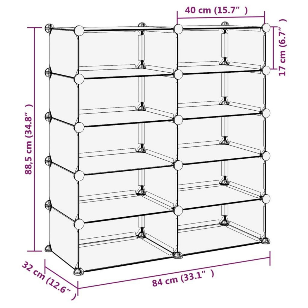 VIDAXL Etagere a chaussures Transparent 84x32x88,5 cm PP