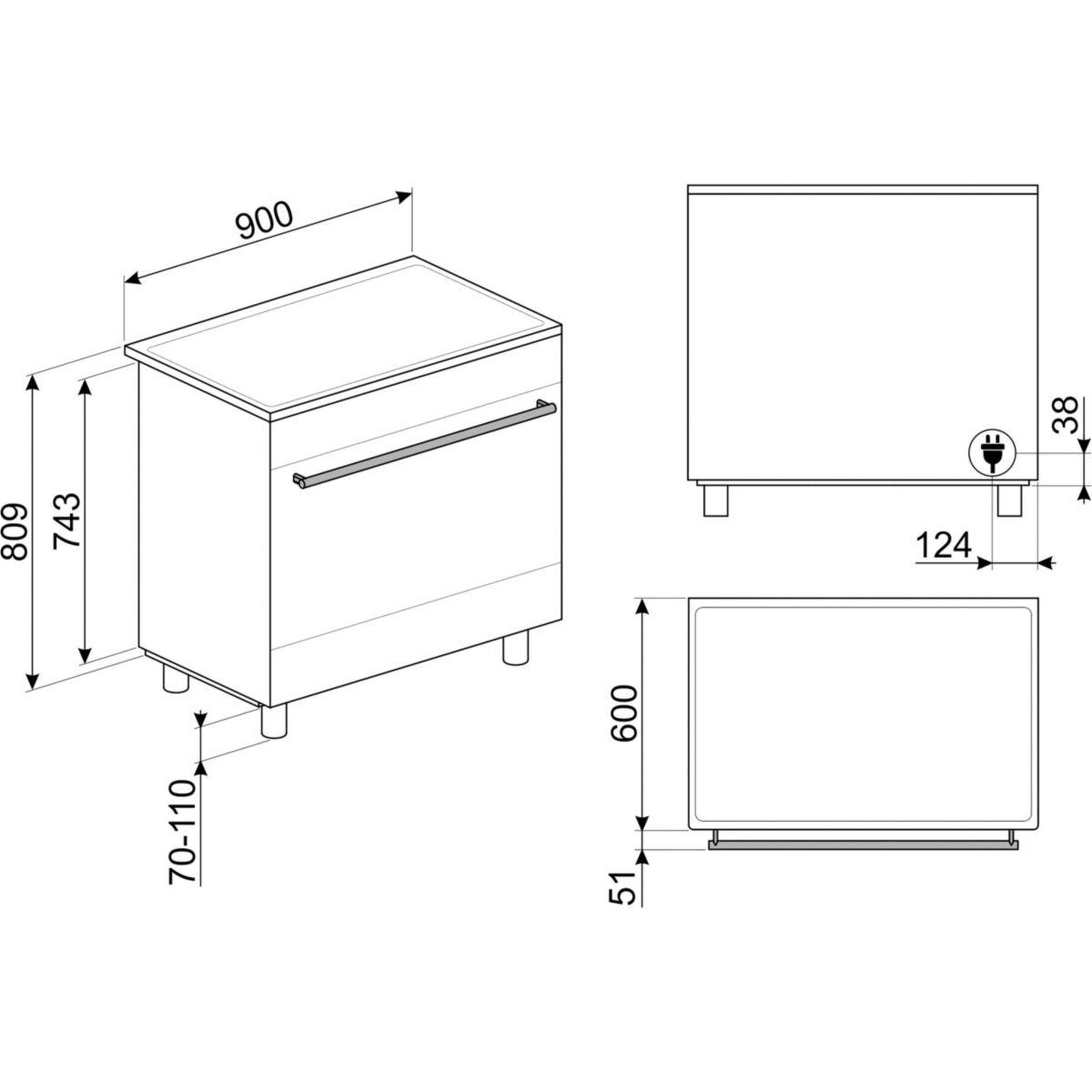 Voir la diapositive 5 : SMEG Piano de cuisson gaz c9gpmb2