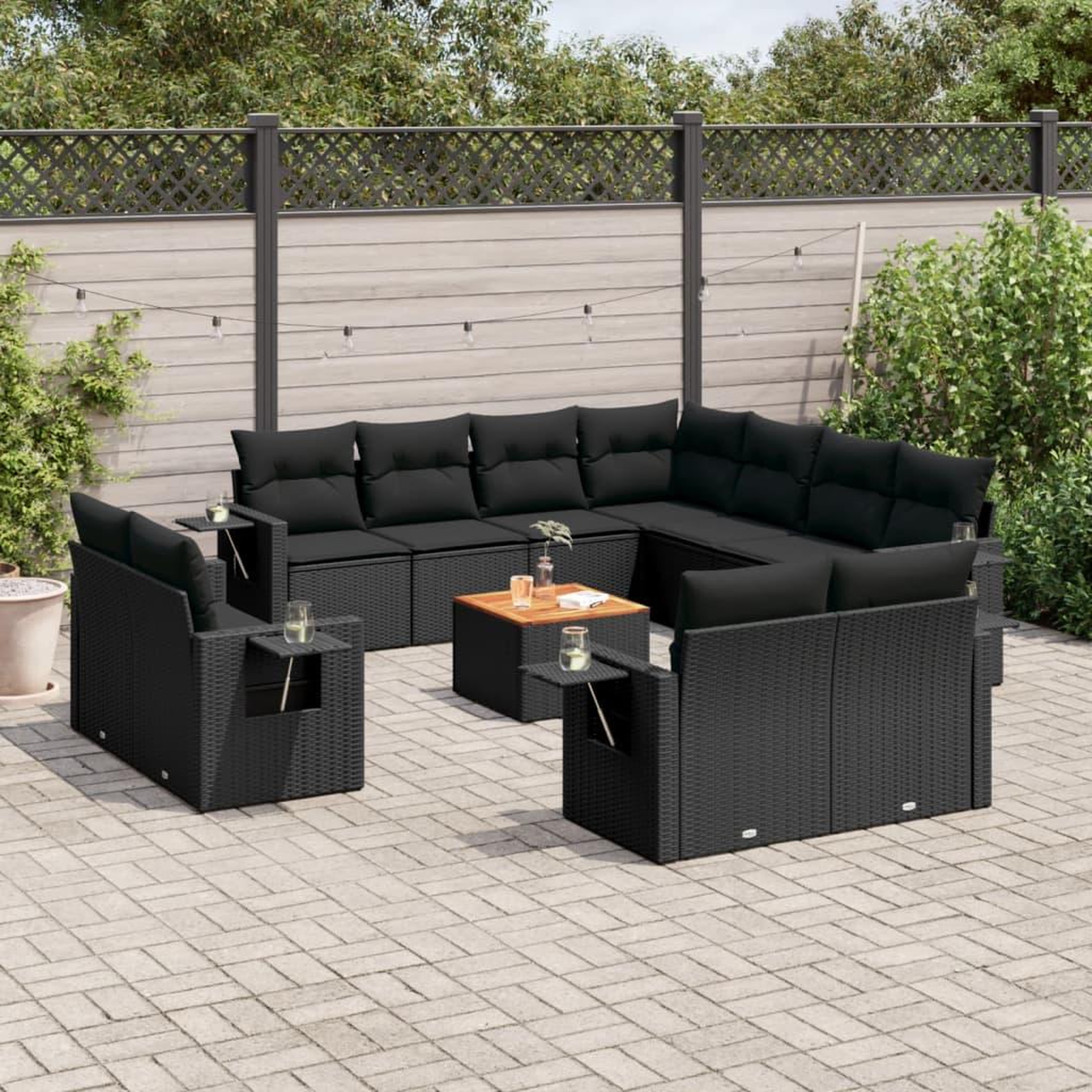 VIDAXL Salon de jardin 12 pcs avec coussins noir resine tressee