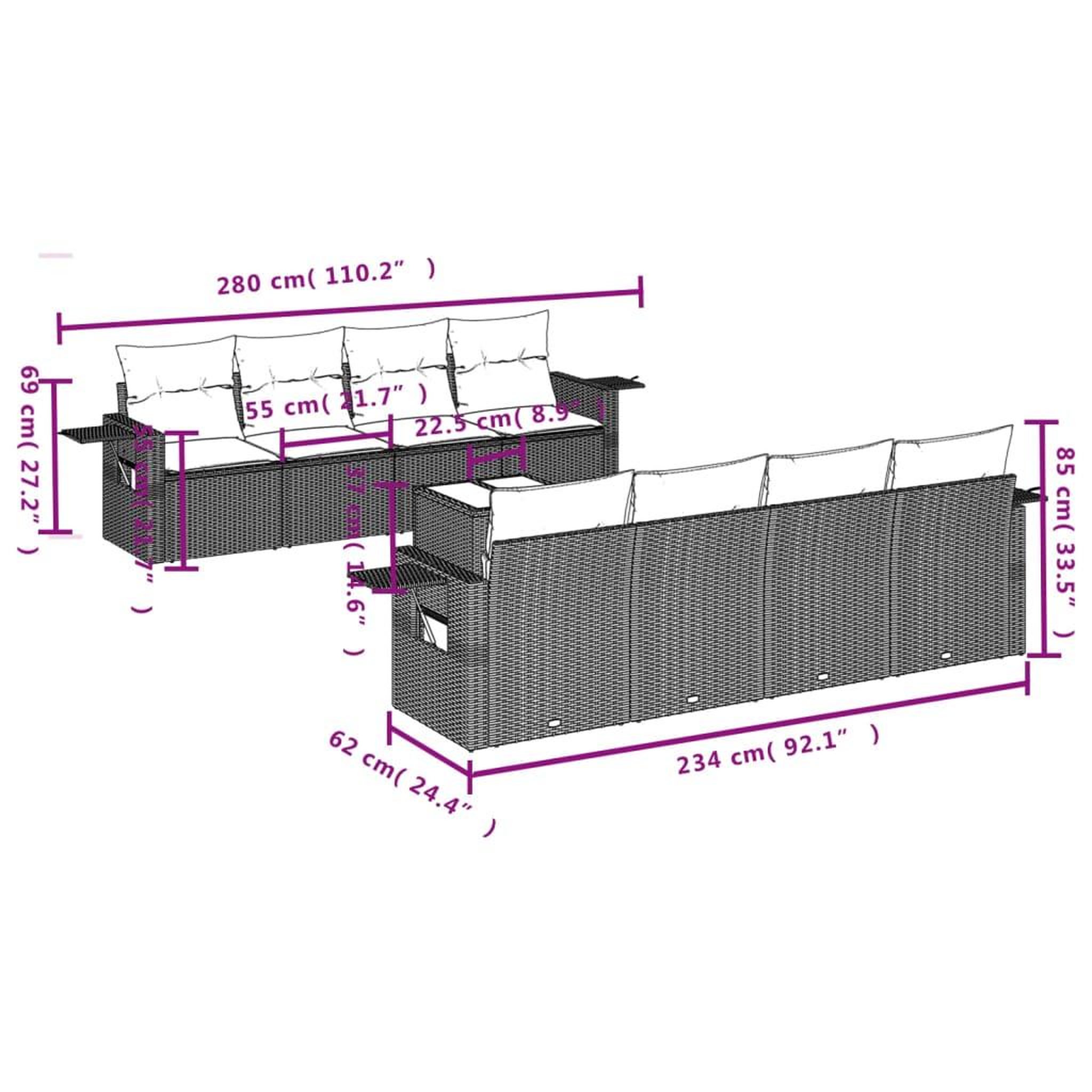 Voir la diapositive 3 : VIDAXL Salon de jardin avec coussins 9 pcs marron resine tressee