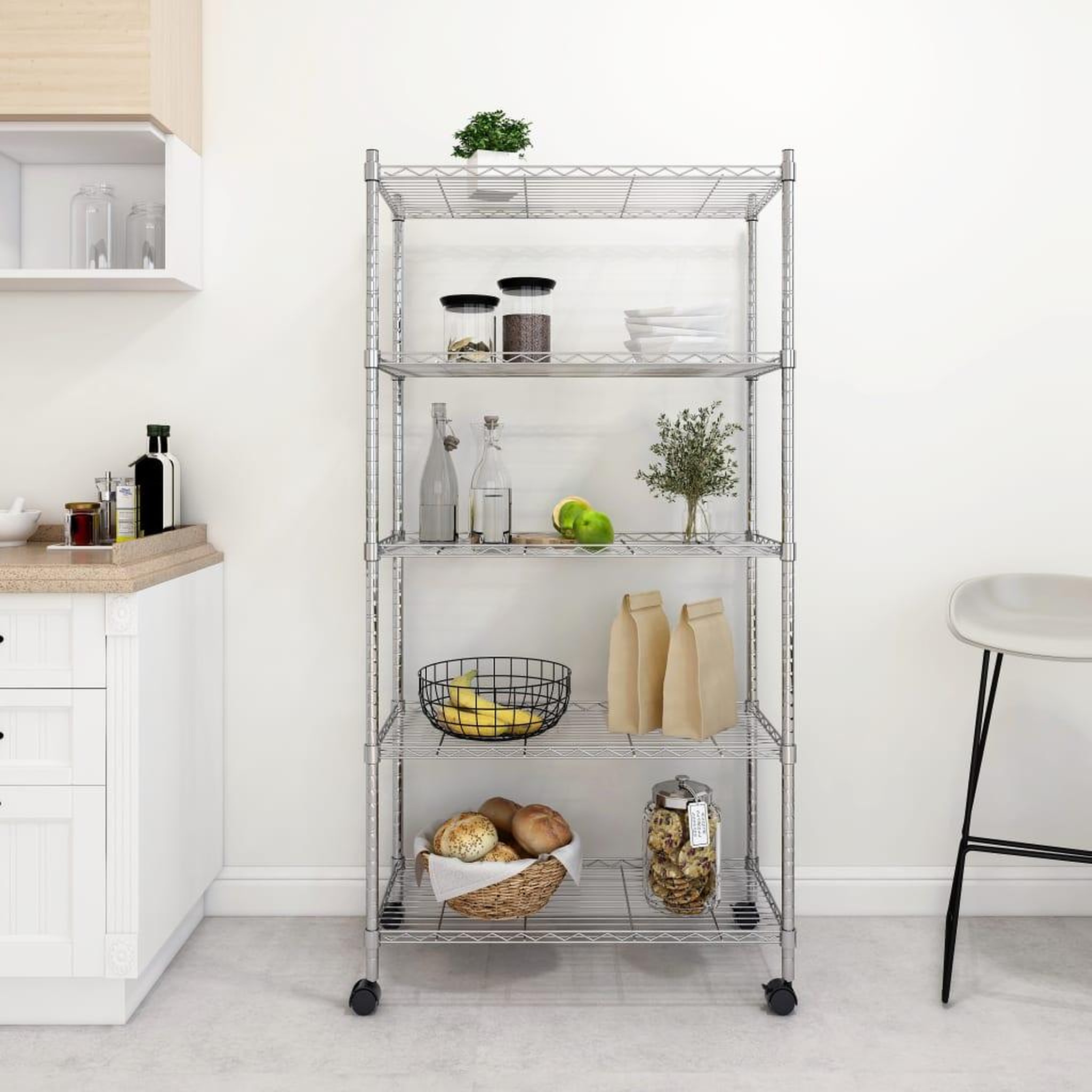 VIDAXL Etagere de rangement 5 niveaux roues 75x35x155 cm Chrome 250 kg
