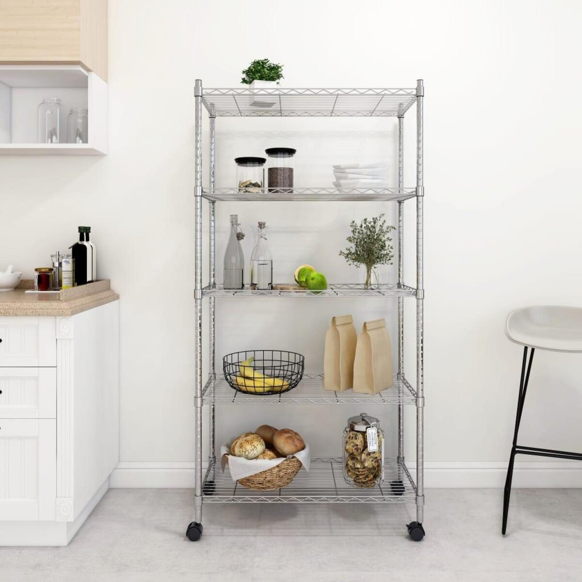 VIDAXL Etagere de rangement 5 niveaux roues 75x35x155 cm Chrome 250 kg