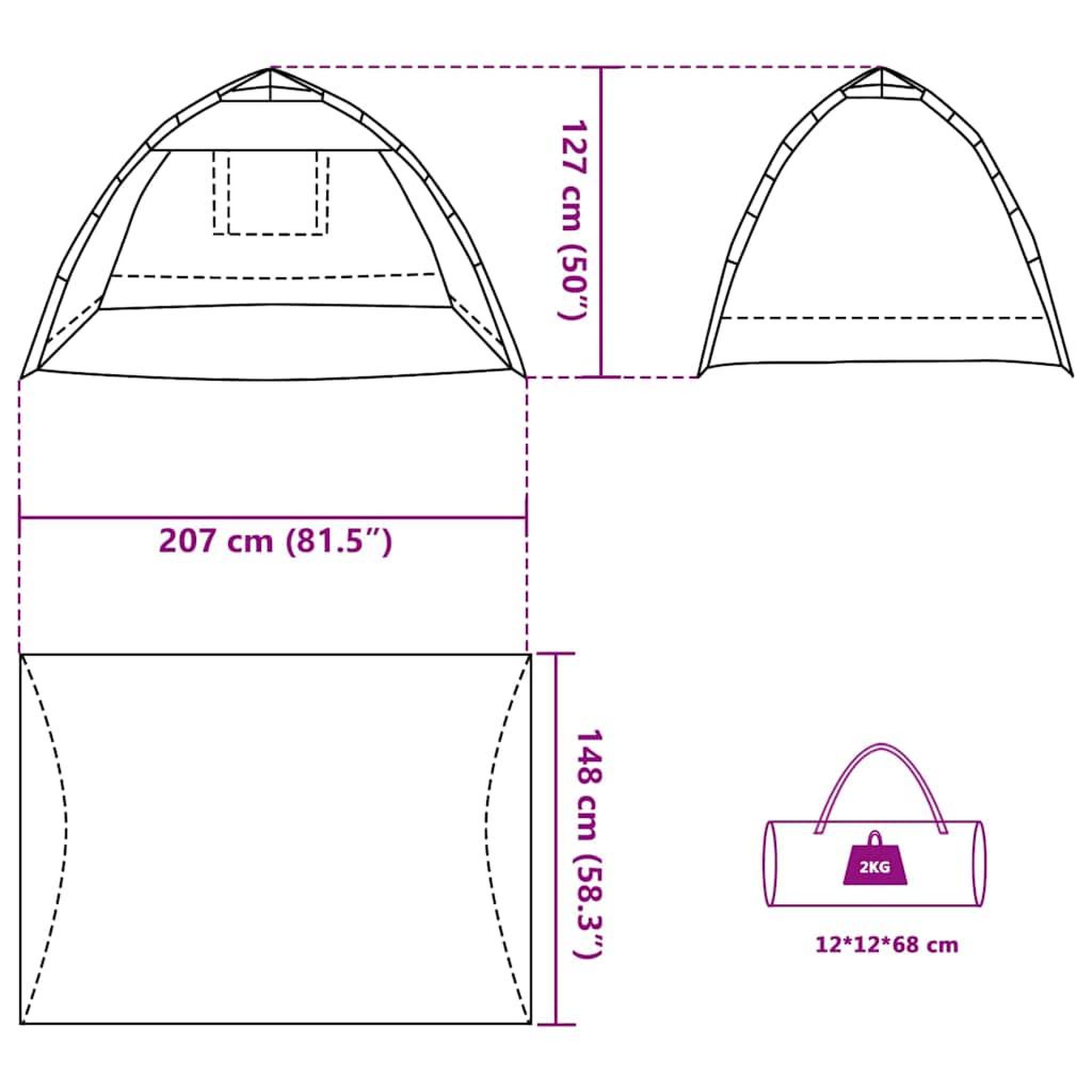 Voir la diapositive 6 : VIDAXL Tente de plage 2 personnes gris liberation rapide impermeable