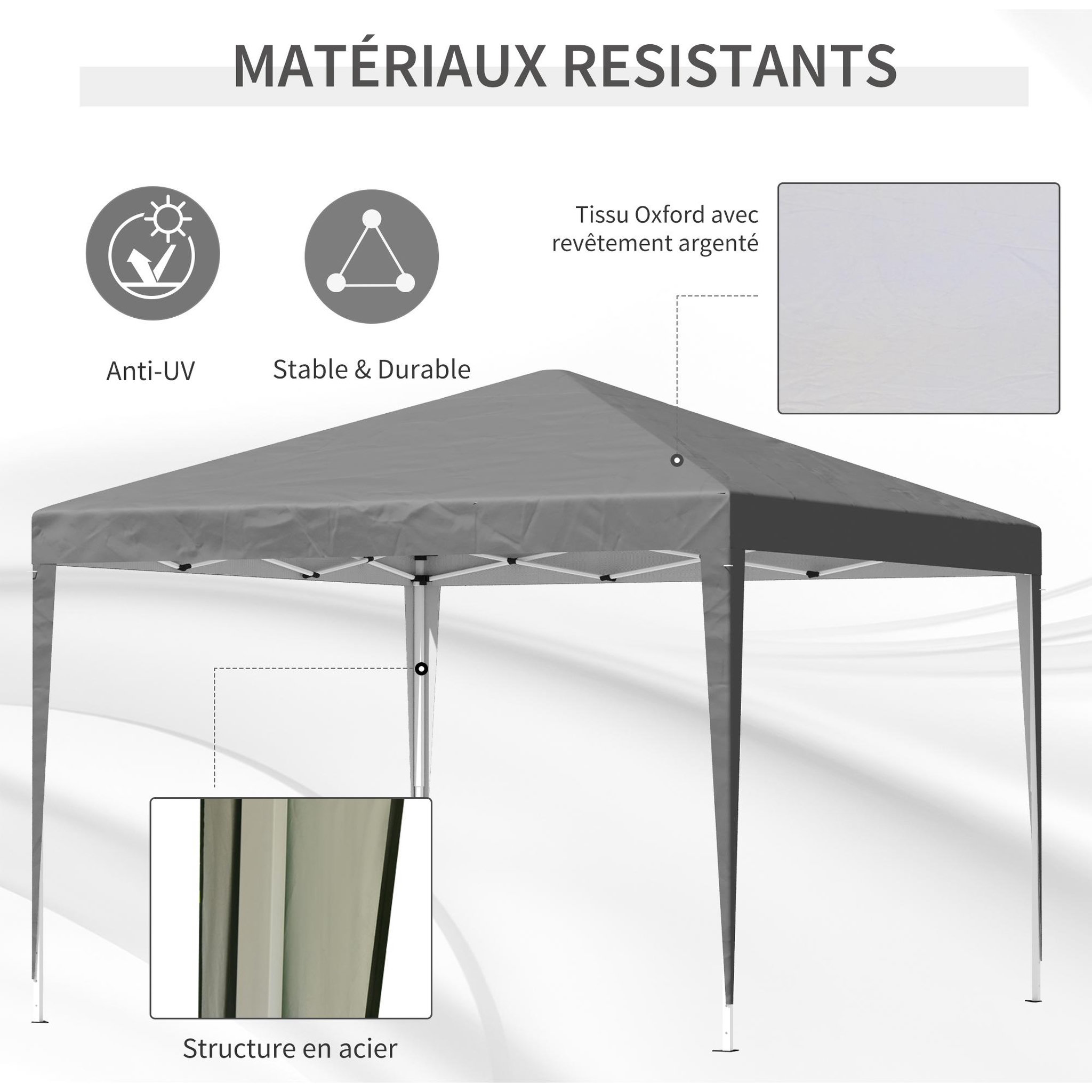 Voir la diapositive 4 : OUTSUNNY Tonnelle barnum de jardin pliant anti-UV + sac de transport acier Oxford 3 x 3 x 2,55 m gris