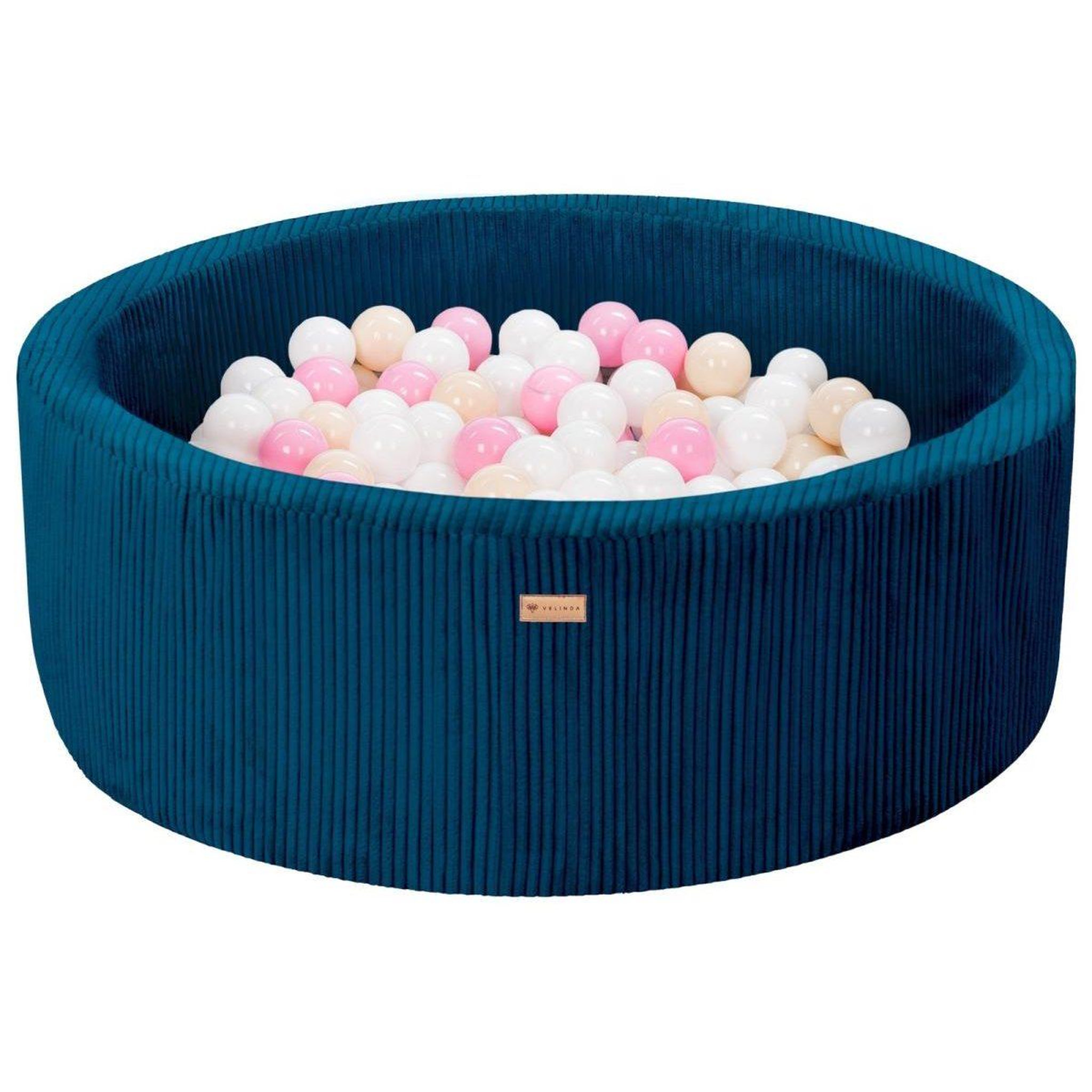 VELINDA Piscine à balles en velours côtelé avec 300 balles, diamètre env. 90 cm — bleu marine