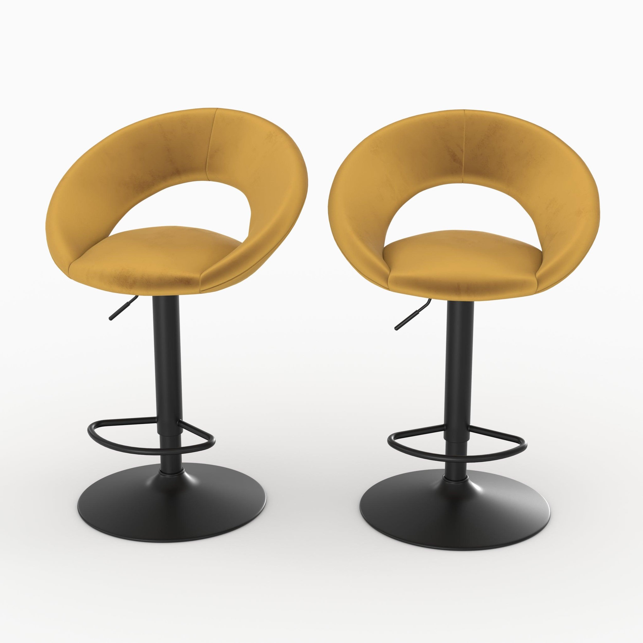 MAISON PAVANE Lot de 2 chaises de bar en velours jaune curry 61/76,5 cm-cloclo