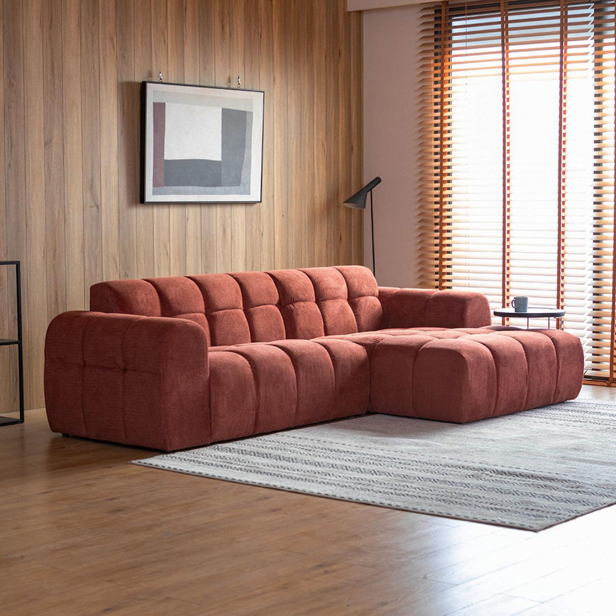 CONCEPT USINE Canapé d'angle 3-4 places nuage en velours terracotta SALFORD