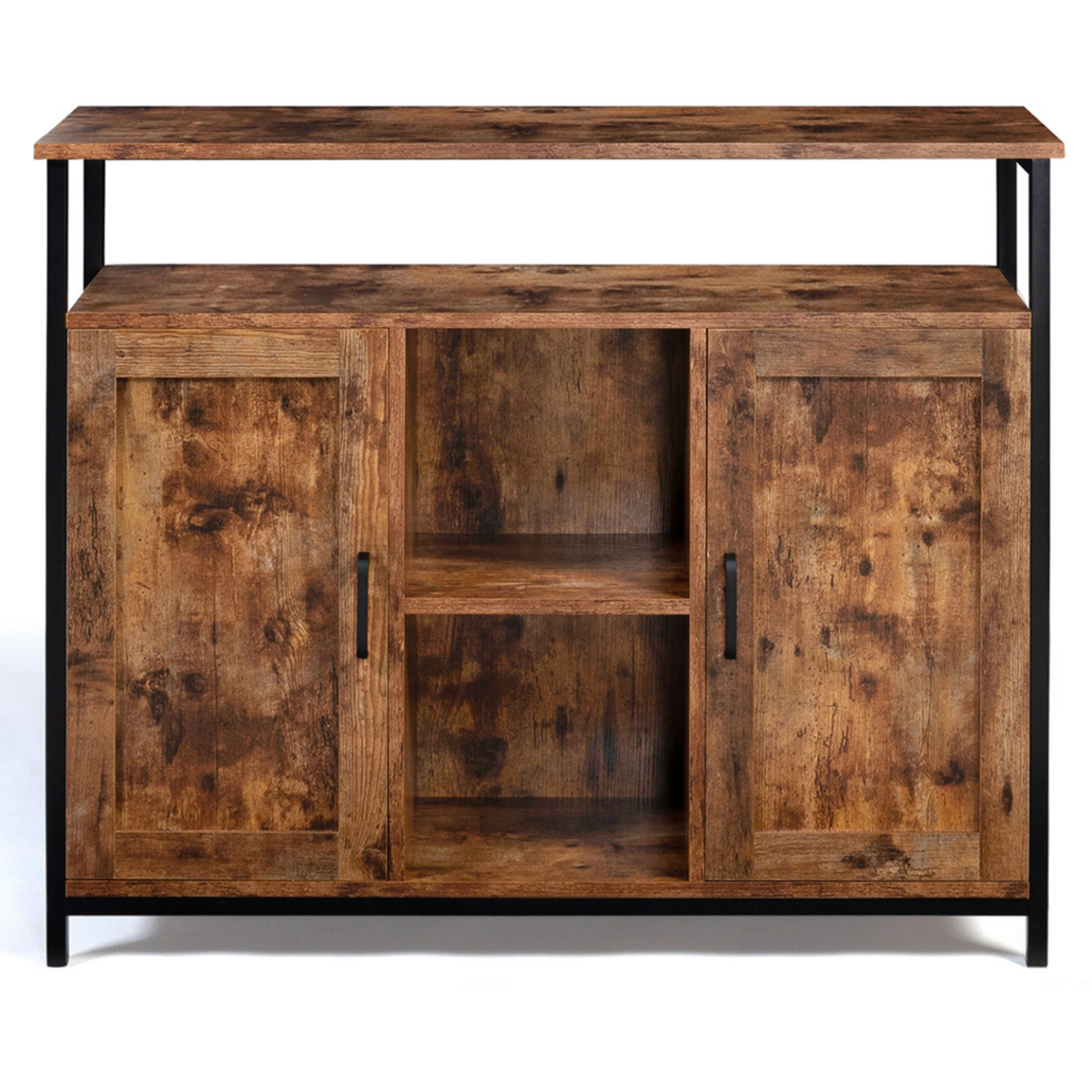 ID MARKET Buffet 2 portes 100 cm DAYTON avec étagères effet vieilli design industriel