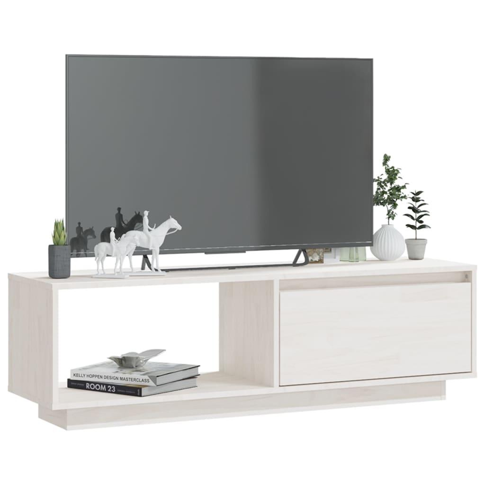 Voir la diapositive 3 : VIDAXL Meuble TV Blanc 110x30x33,5 cm Bois de pin massif