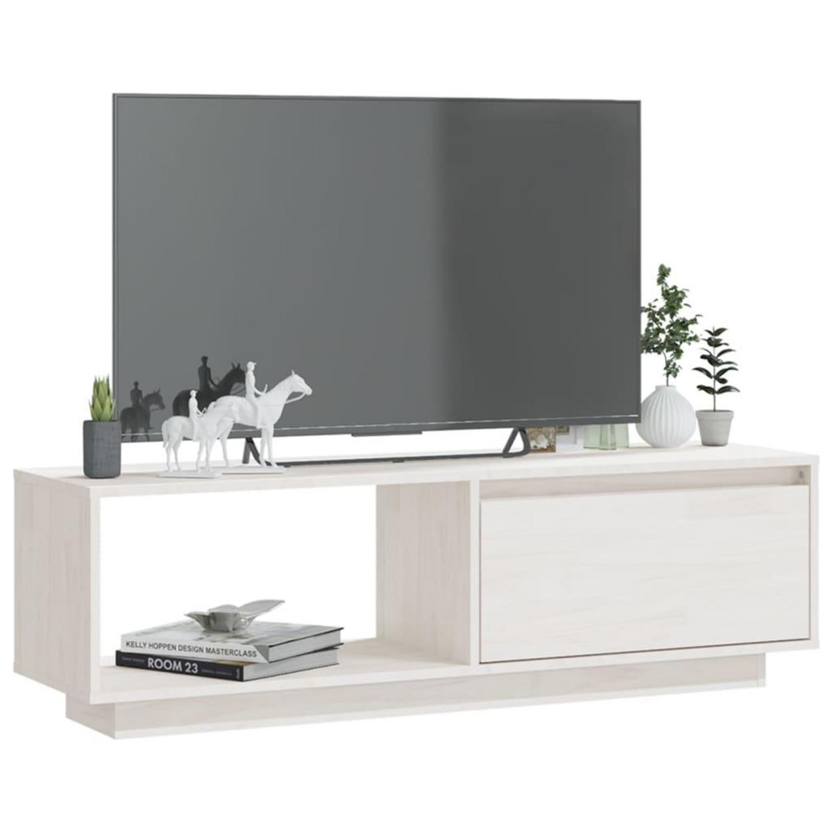 VIDAXL Meuble TV Blanc 110x30x33,5 cm Bois de pin massif