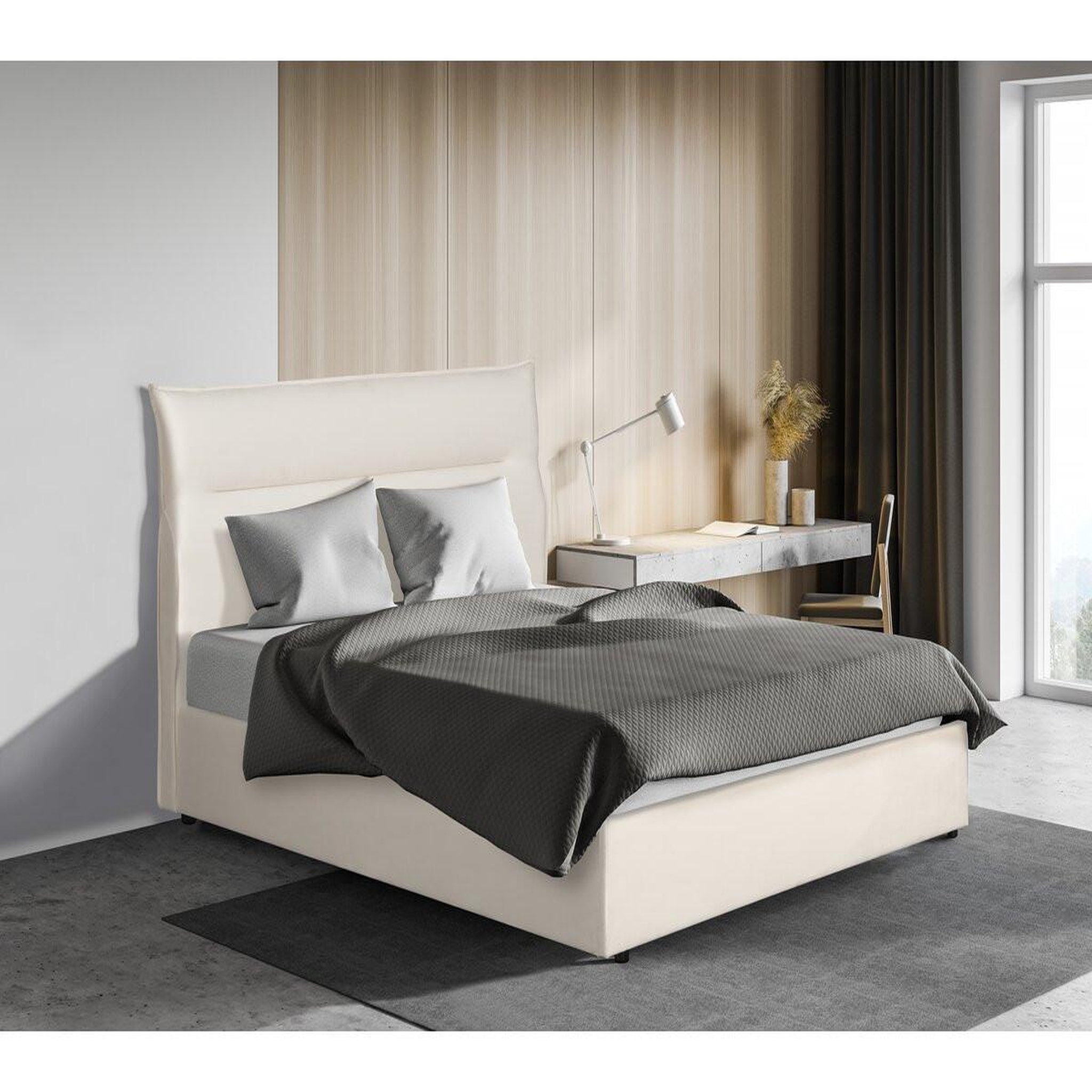 Voir la diapositive 2 : Habitat et Jardin Lit avec coffre de rangement en velours  isola  - 160 x 200 cm - beige