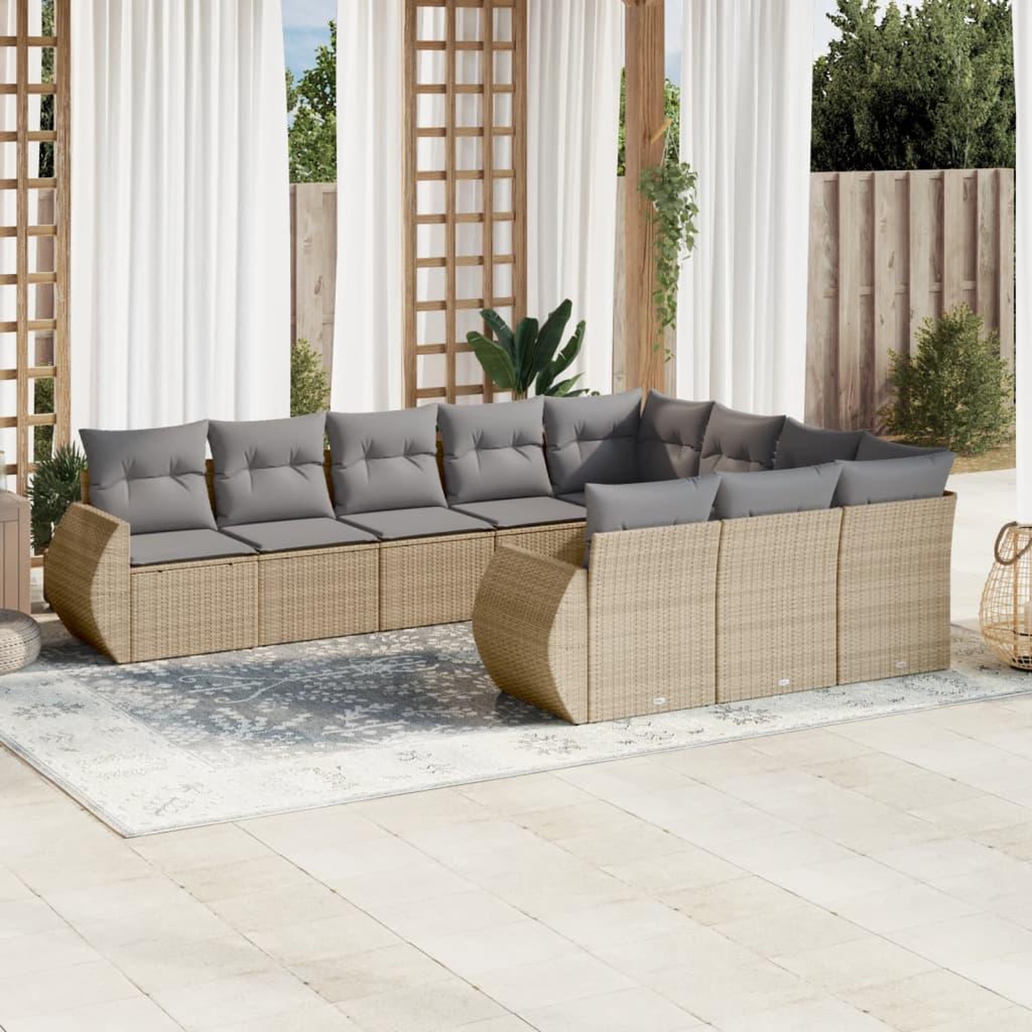 VIDAXL Salon de jardin avec coussins 10 pcs beige resine tressee