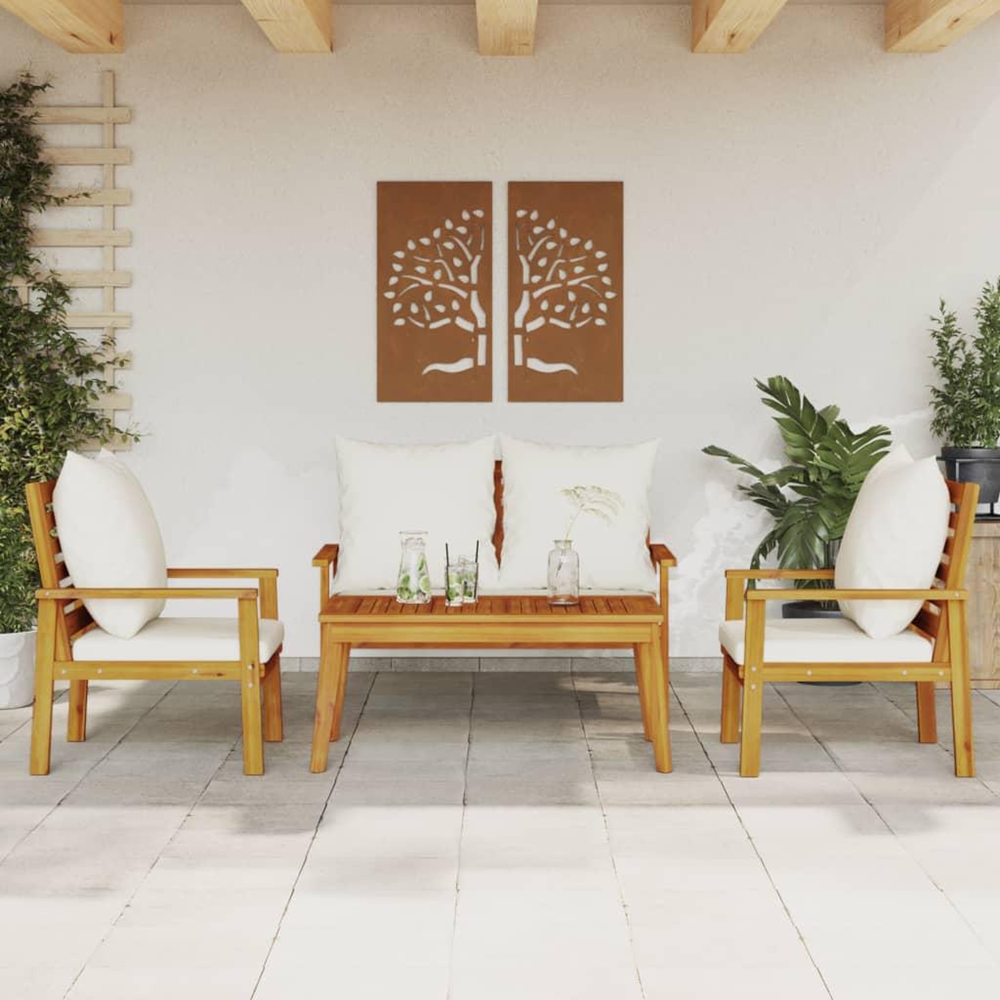 VIDAXL Salon de jardin 4 pcs avec coussins Bois d'acacia solide