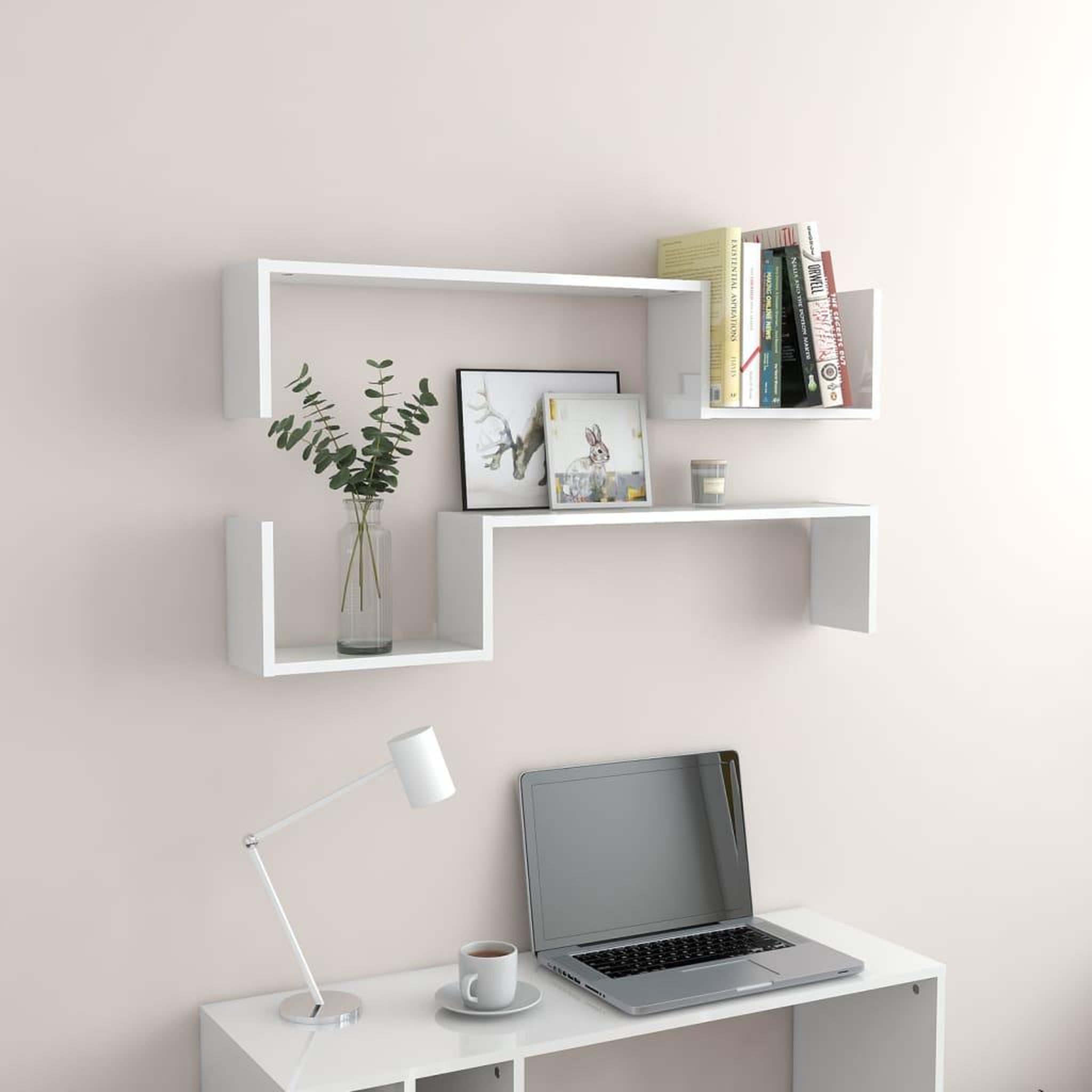 Voir la diapositive 3 : VIDAXL Etageres murales 2 pcs blanc brillant bois d'ingenierie