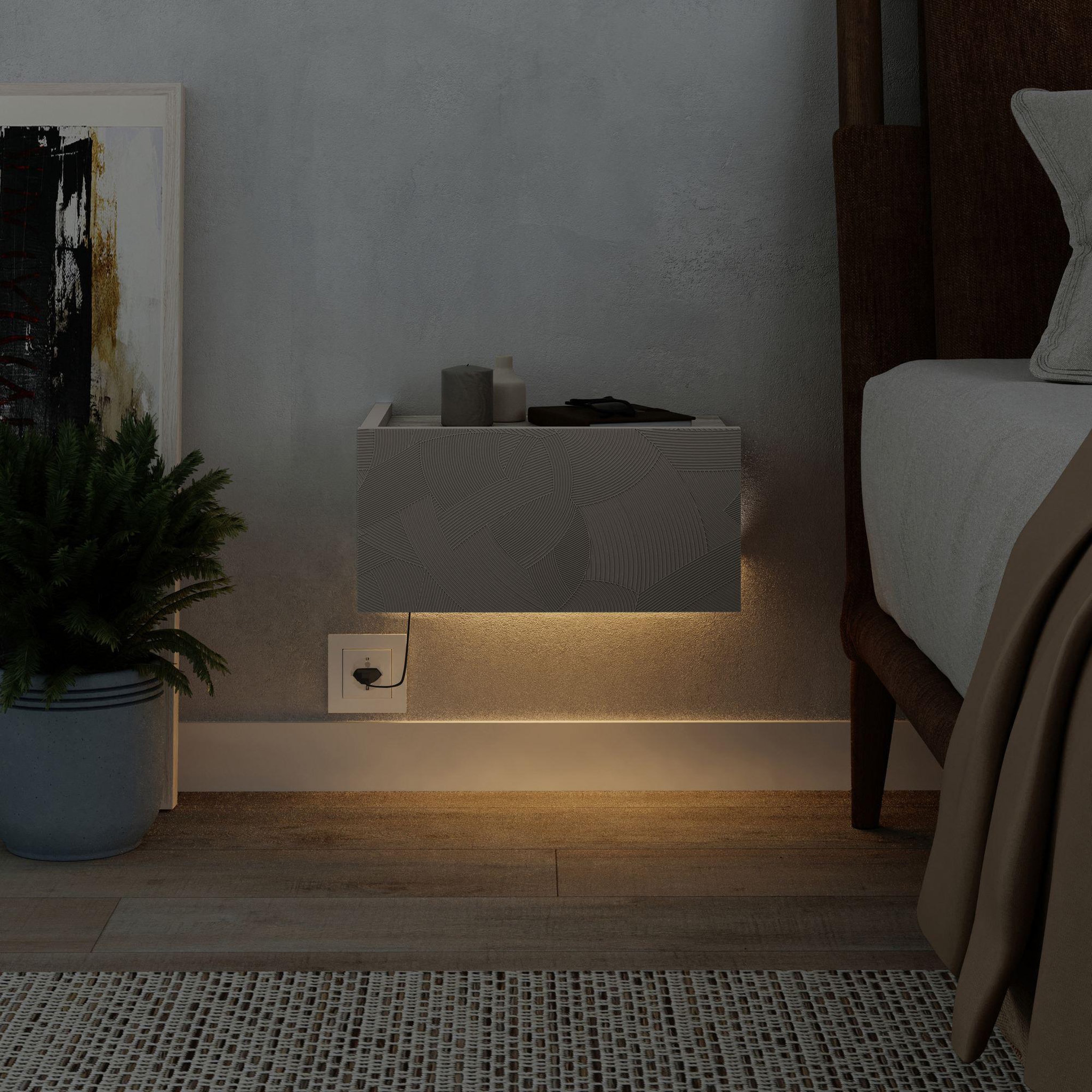 Voir la diapositive 4 : Habitat et Jardin Table de chevet avec éclairage LED en bois  Onda  - 38 x 31 x 18 cm - Beige
