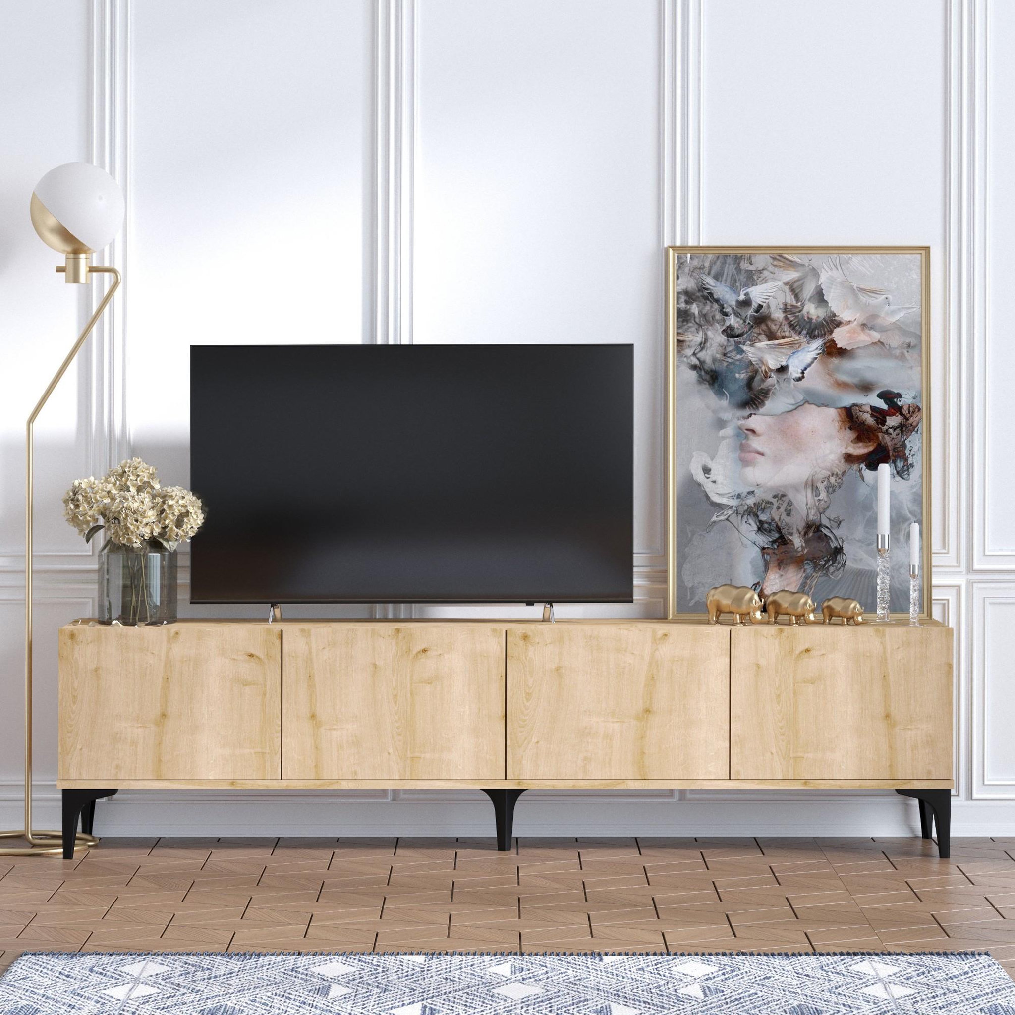 Voir la diapositive 2 : Habitat et Jardin Meuble tv en bois  nora  - 180 x 35 x 50 cm - chêne saphir