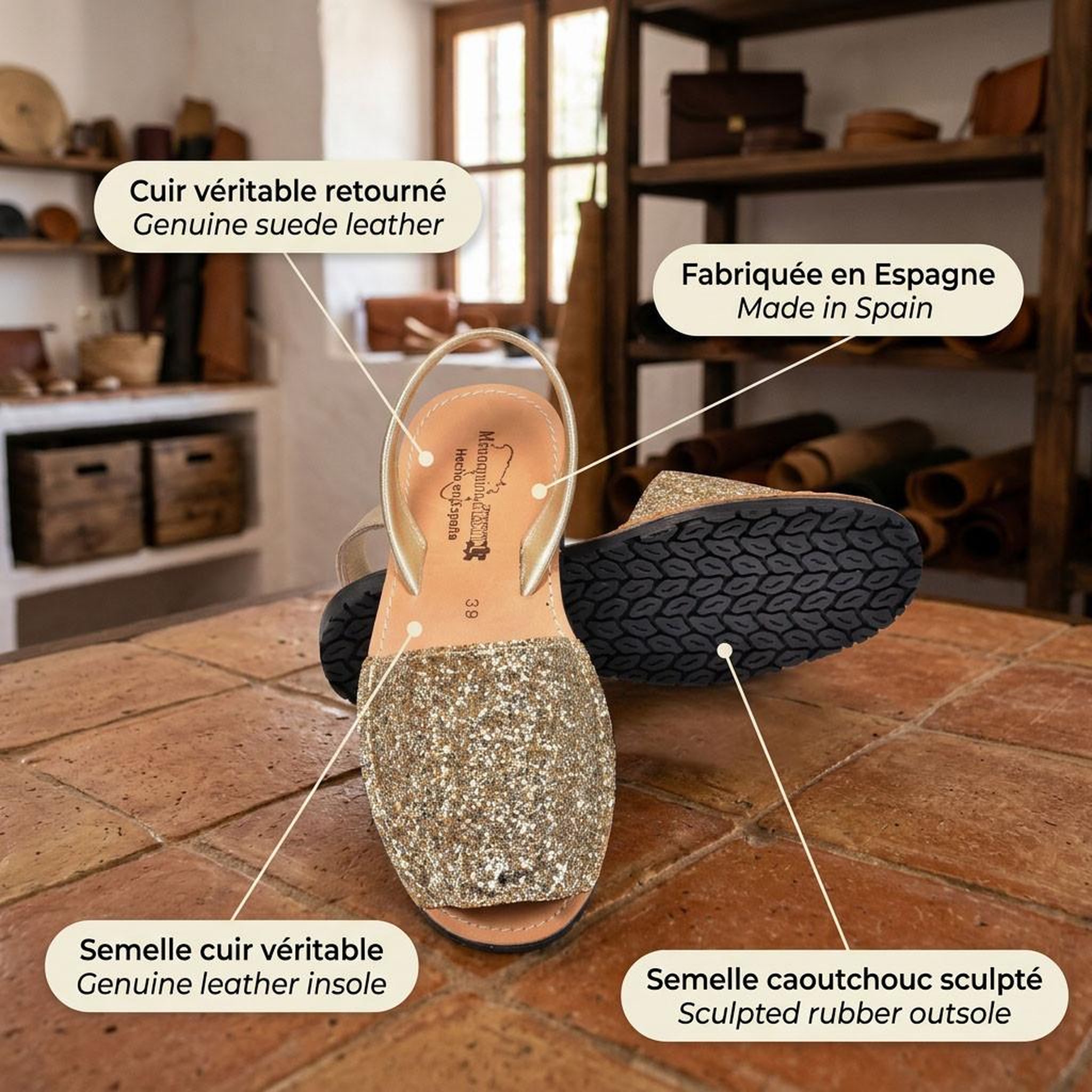 Voir la diapositive 4 : OZABI OZABI Sandales Menorquines Cuir Véritable Espagne