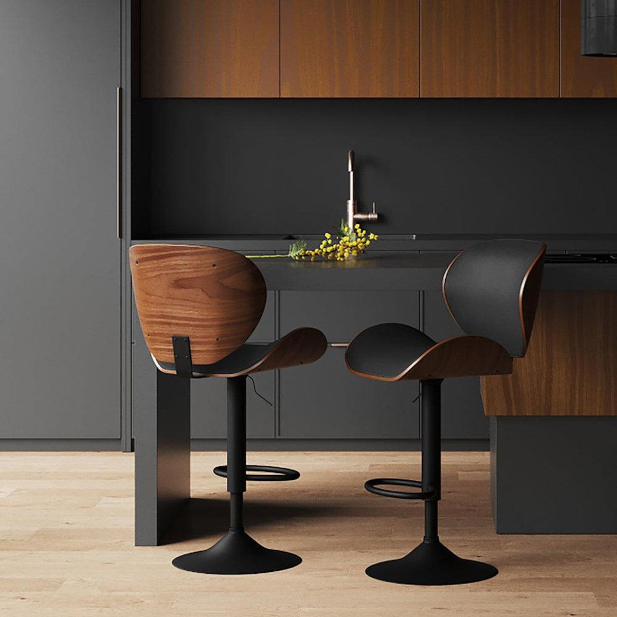 Rendez vous déco Chaise de bar réglable 63/84 cm en cuir synthétique noir - Baudoin