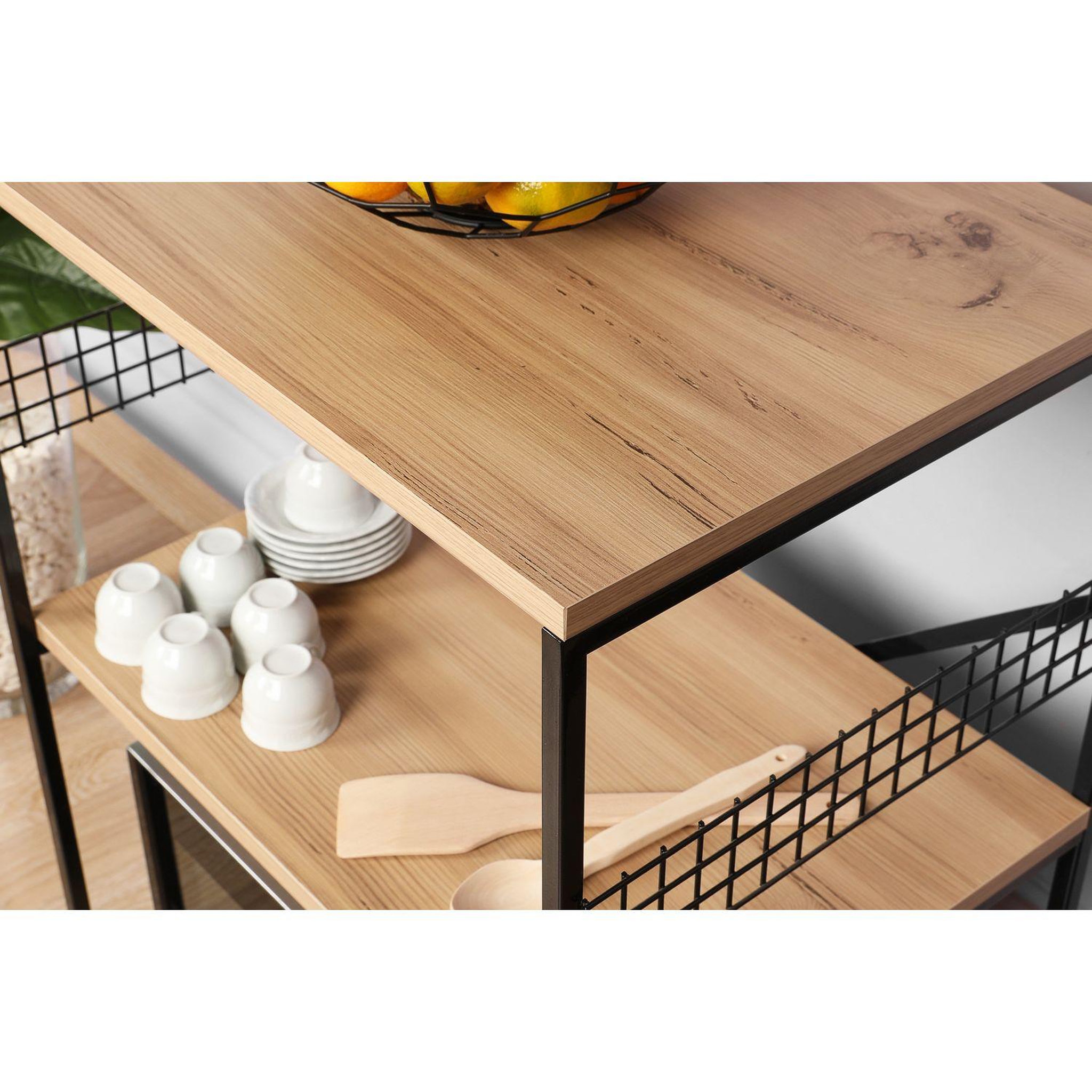 Voir la diapositive 5 : TOILINUX Etagère métal et bois pour cuisine - marron et noir