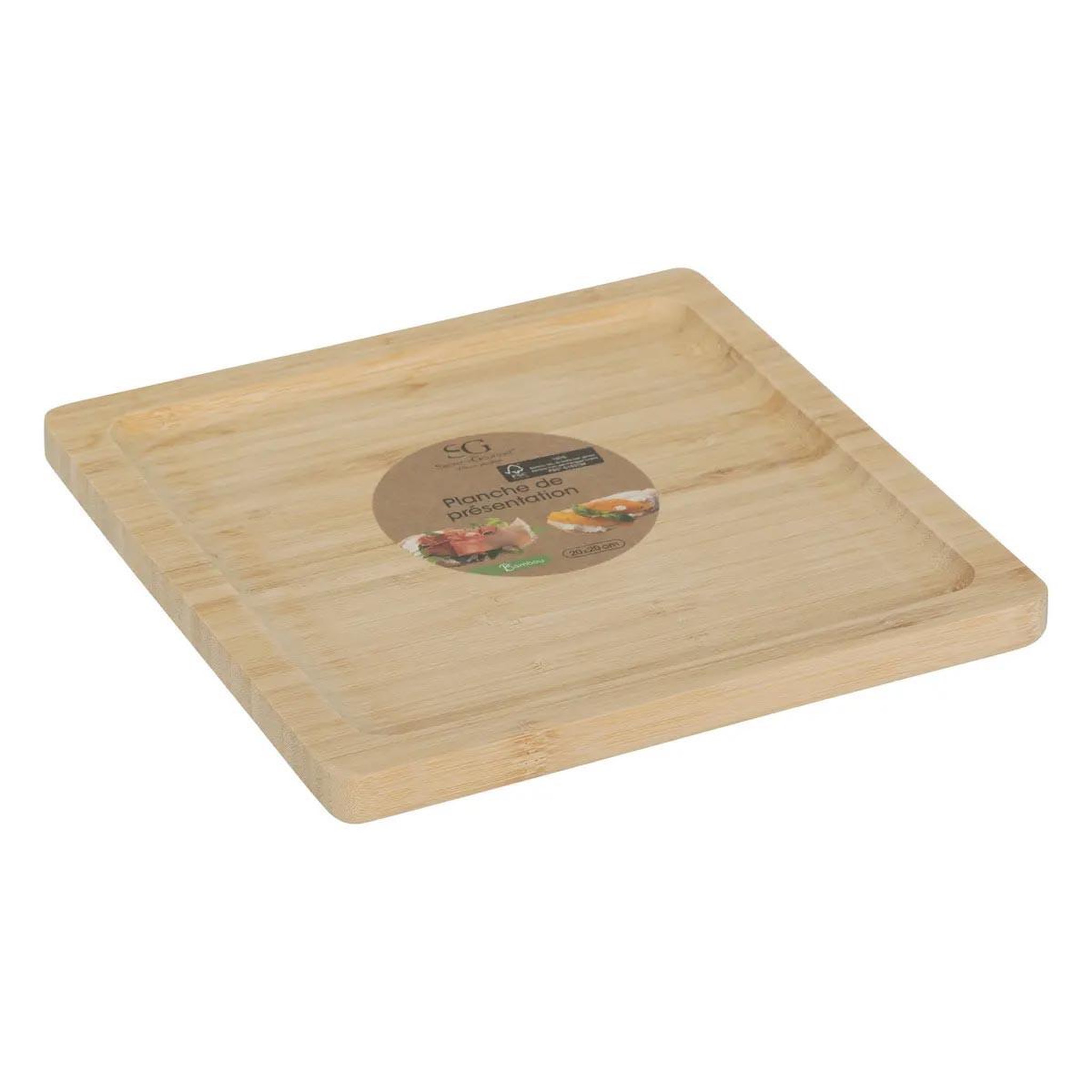 Voir la diapositive 3 : SECRET DE GOURMET Planche de présentation carrée en bambou  rio  20cm naturel