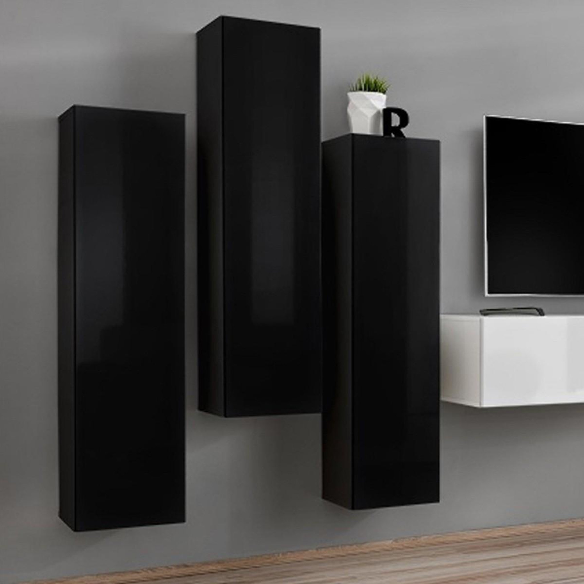 Voir la diapositive 2 : Paris Prix Meuble tv mural design  switch iii  330cm noir & blanc