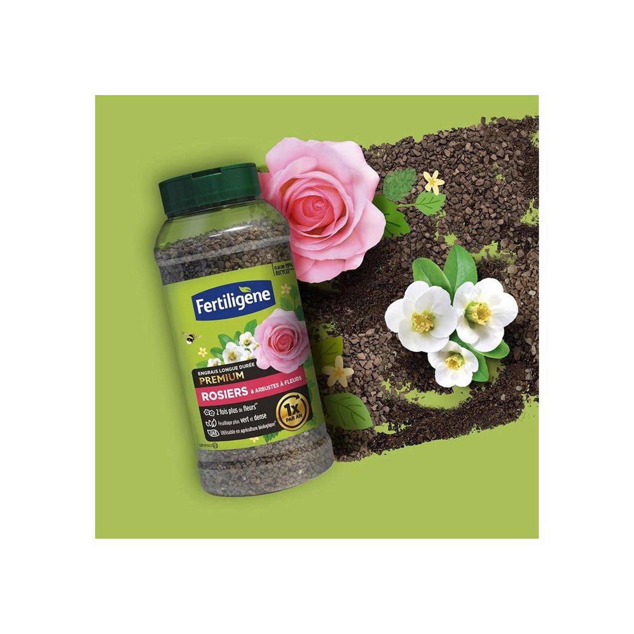 Voir la diapositive 4 : Fertiligene Fertiligene engrais longue durée premium ab/bio en granulés 600 g pour rosiers et arbustes à fleurs