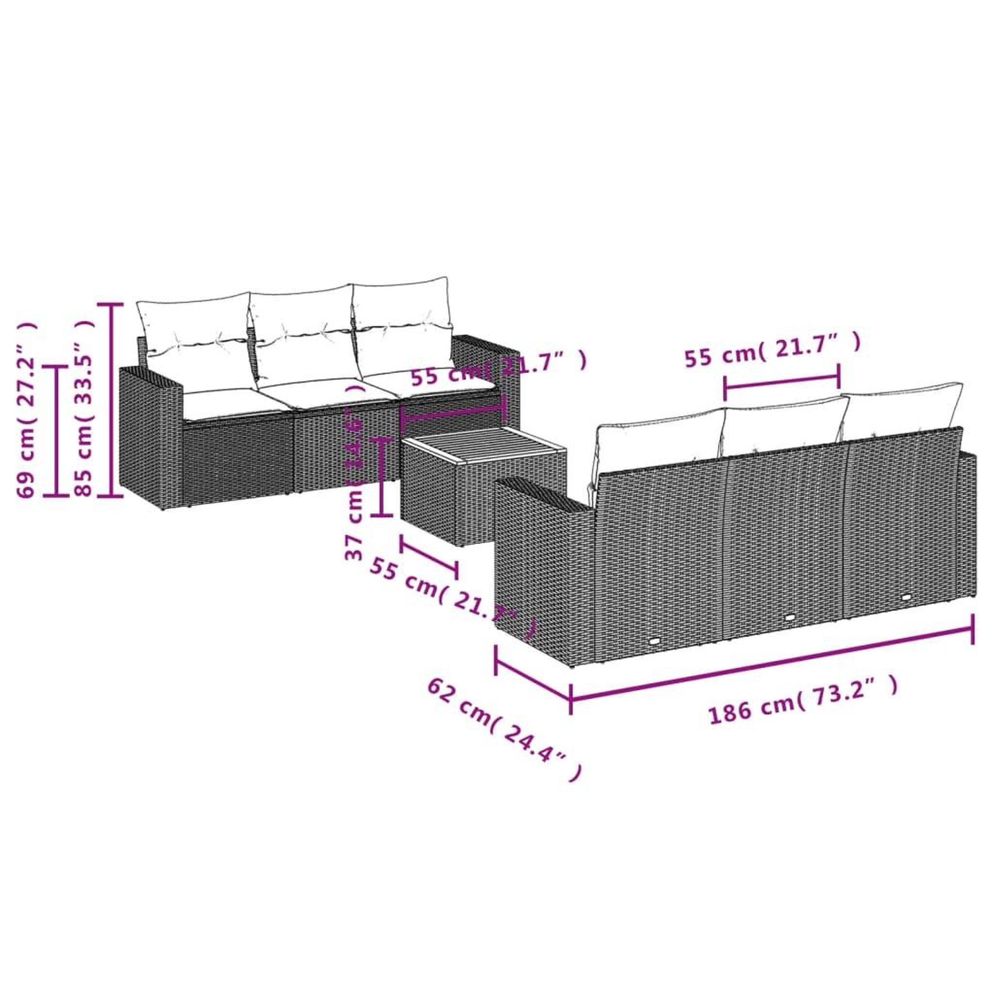 Voir la diapositive 6 : VIDAXL Salon de jardin 7 pcs avec coussins noir resine tressee