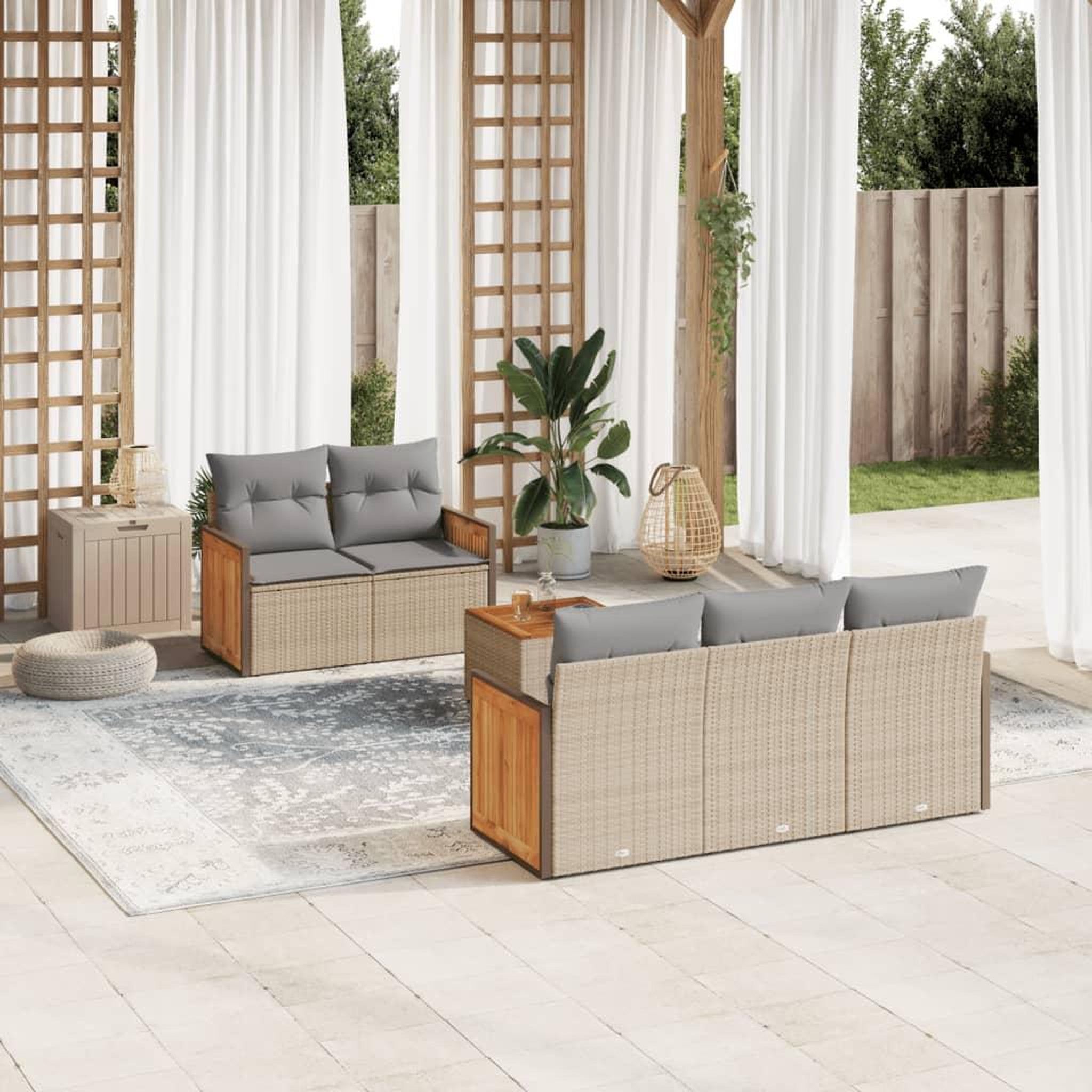 VIDAXL Salon de jardin avec coussins 6 pcs beige resine tressee