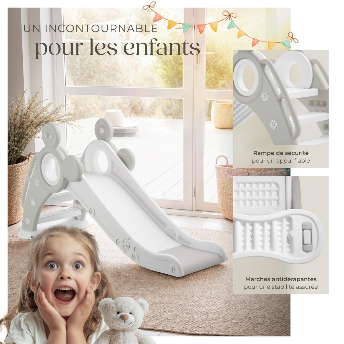 tectake Toboggan pour enfants à partir de 2 ans gris