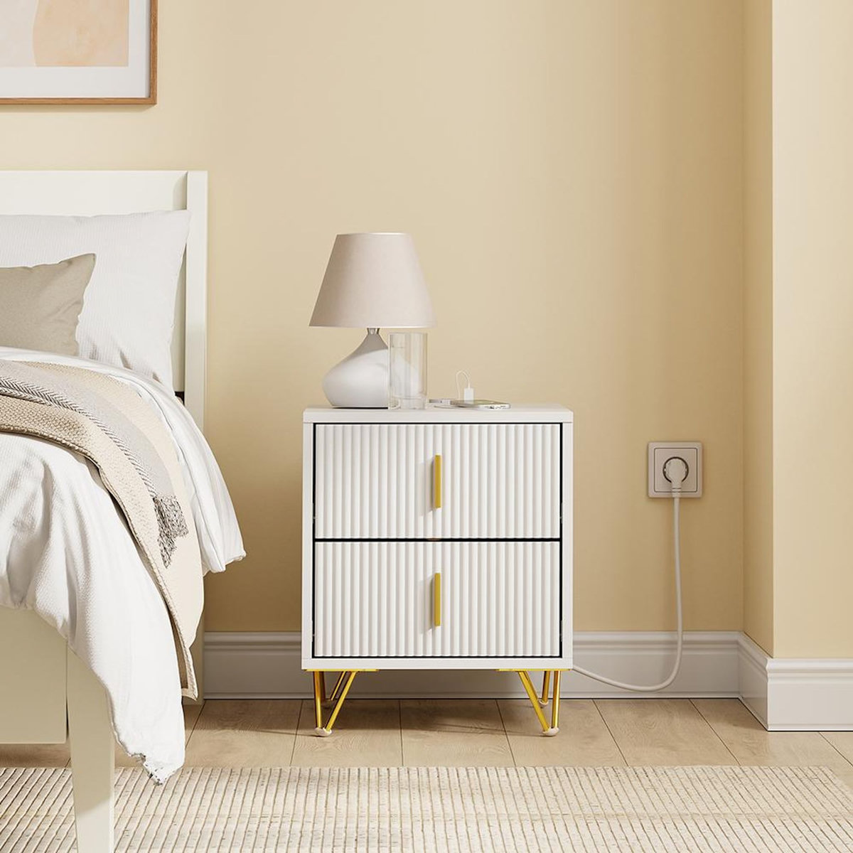 SOBUY Chevet avec 2 tiroirs blanc 40x36x47 cm FBT115-E-W